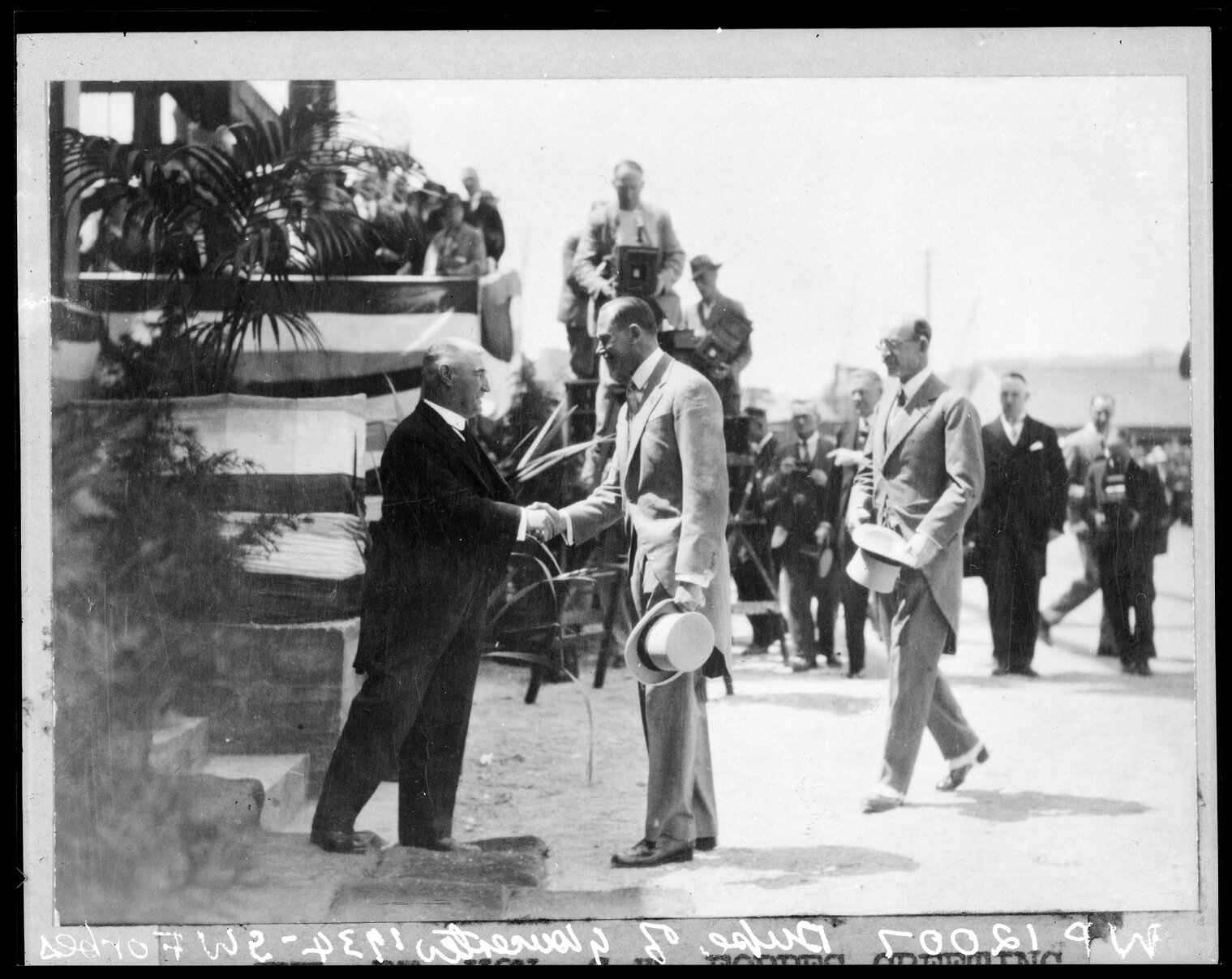 Royal Visit, Duke of Gloucester greeted by Rgt Hon G W Forbes