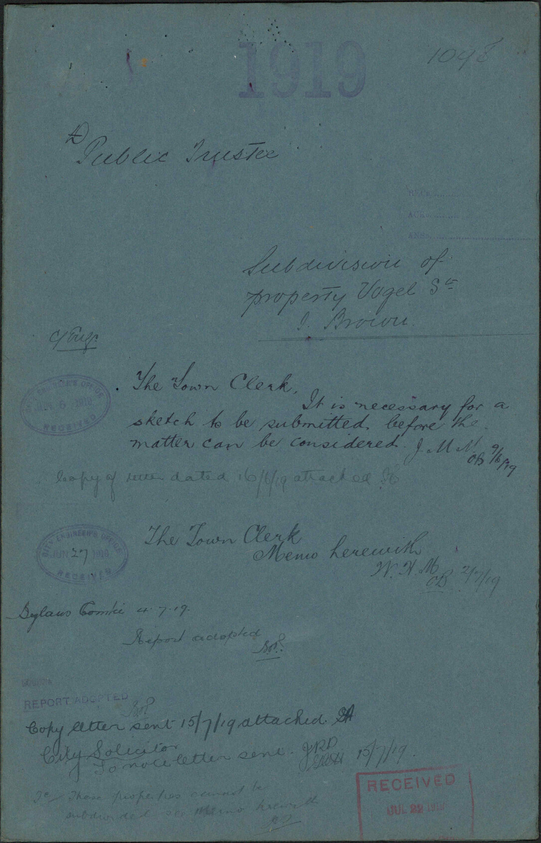 Subdivision of property, Vogel Street, I Brown - Public Trustee