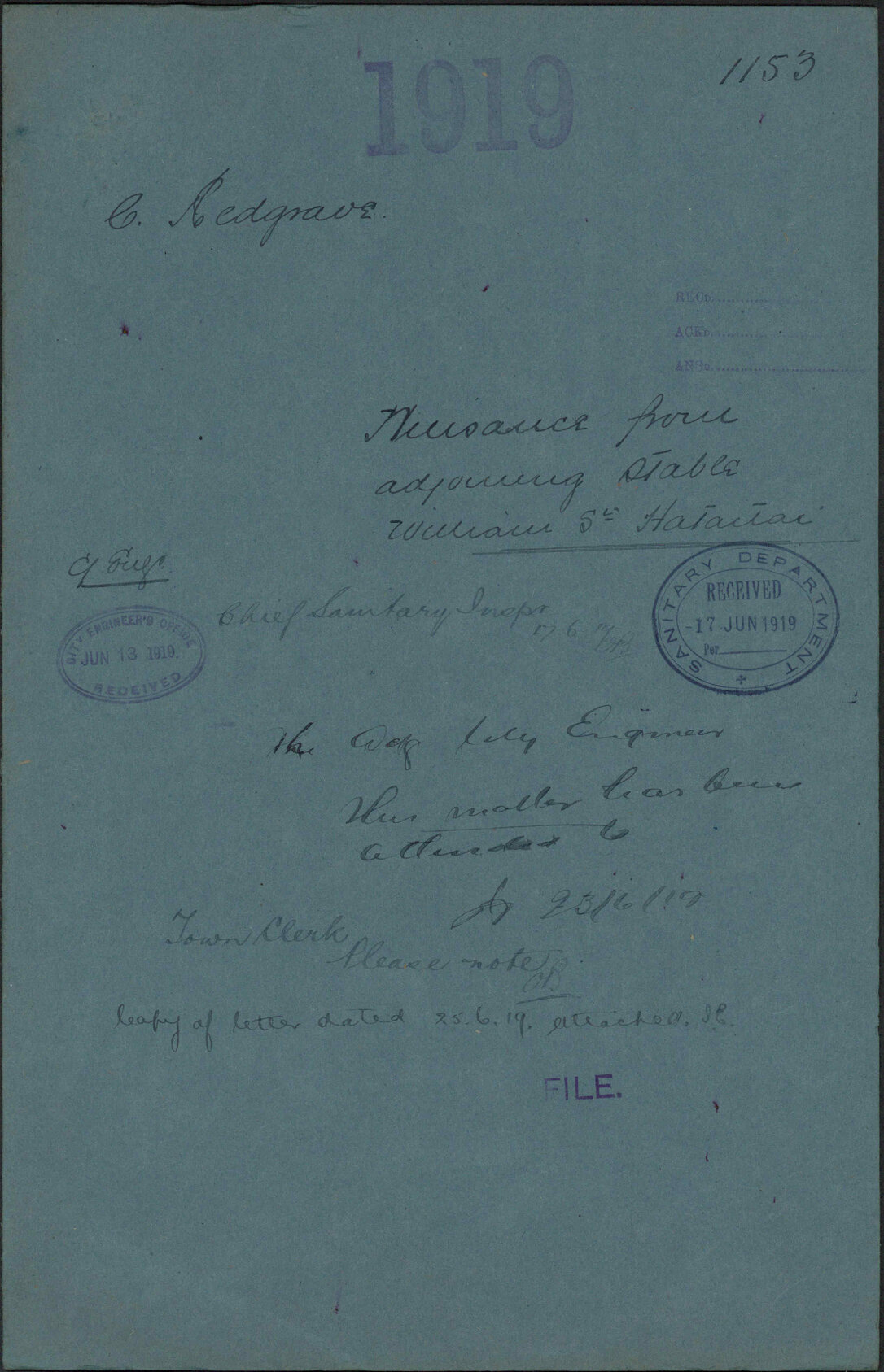 Nuisance from adjoining stable, William Street, Hataitai - C Redgrave