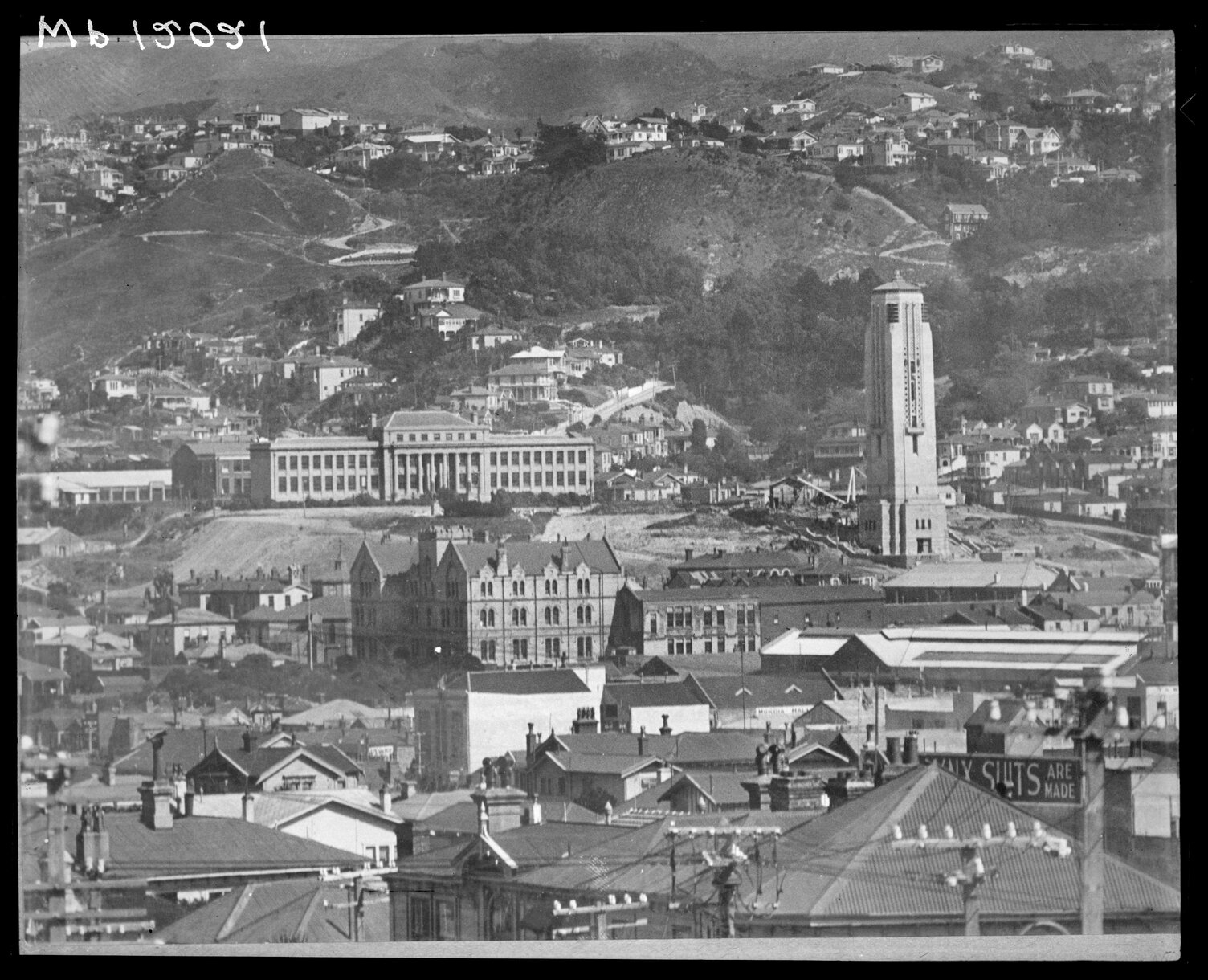 Elevated view, looking from Te Aro to Mount Cook - Carillon under construction