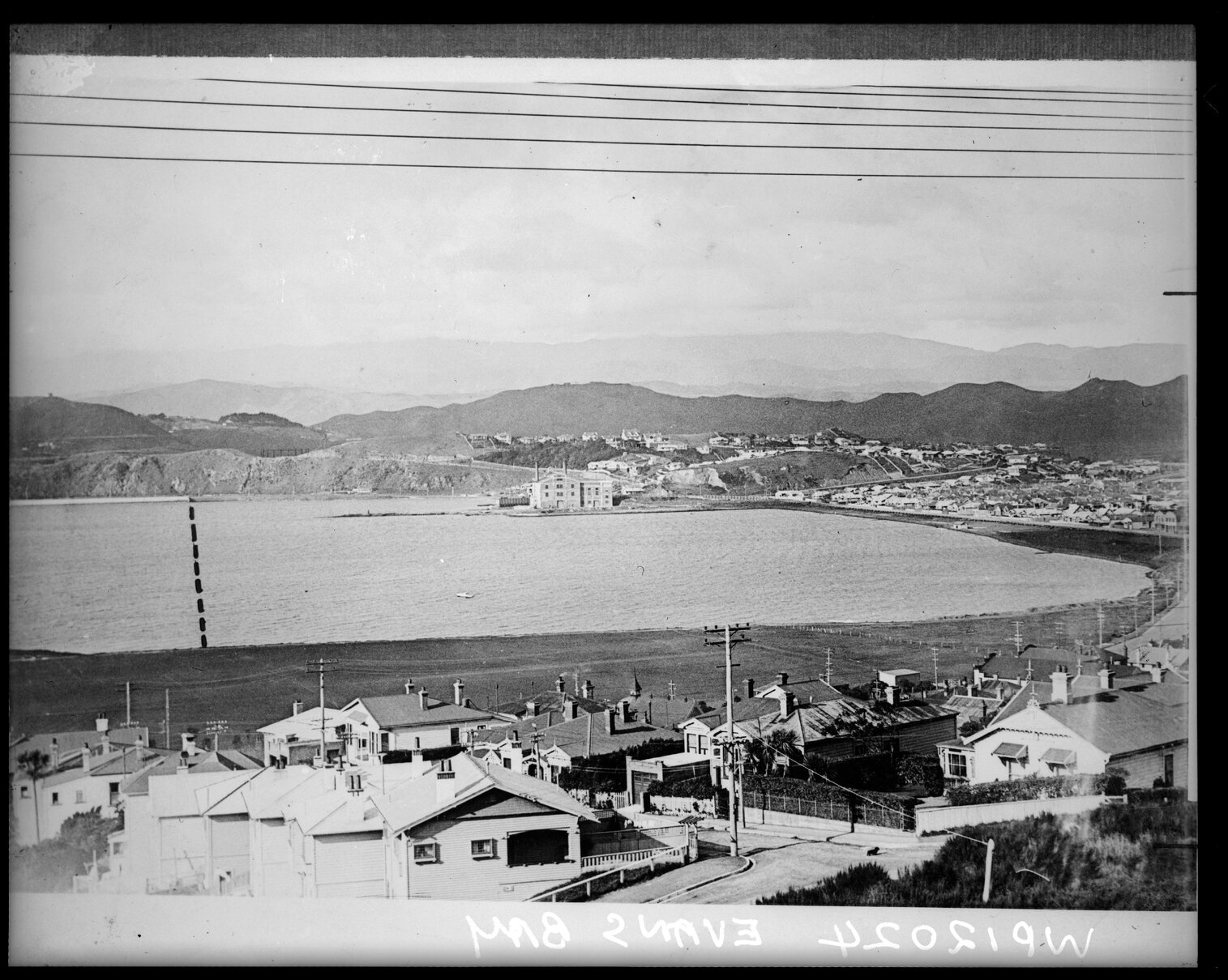 Elevated view of Evans Bay, area of proposed reclamation