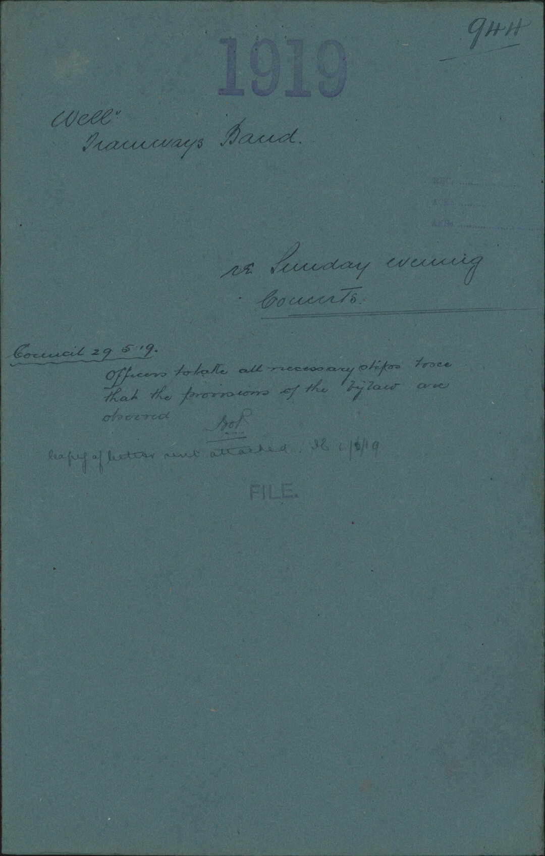 Re Sunday evening concerts - Wellington Tramways Band