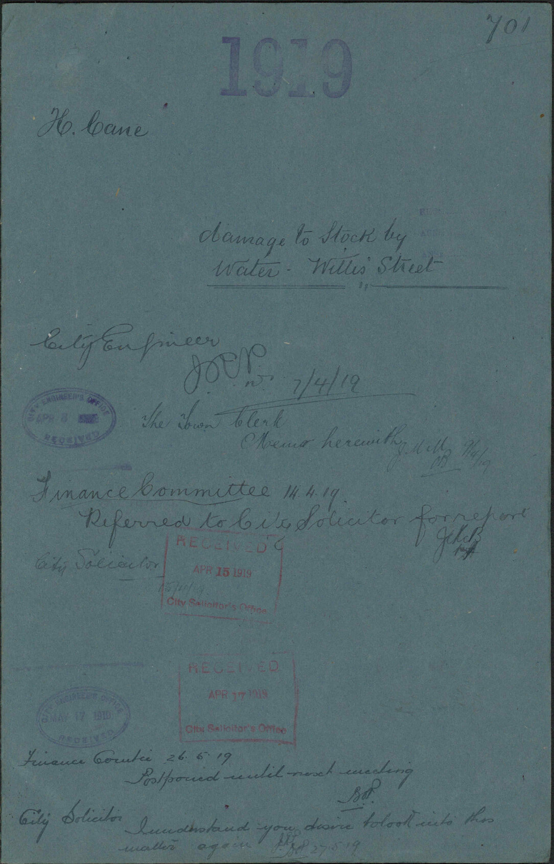Damage to stock by water, Willis Street - H Cane