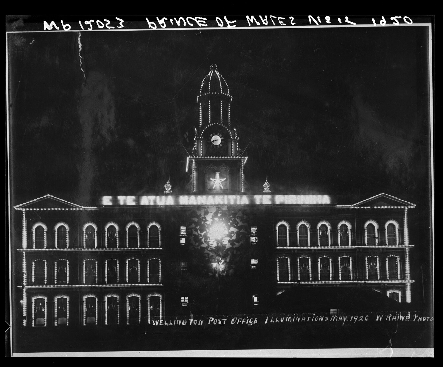 Wellington Post Office illuminations, E Te Atua Manakitia Te Piriniha, Prince of Wales visit