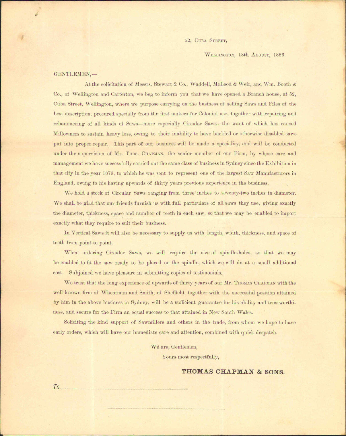 Enquiry regarding Market Reserve - Thomas Chapman and sons