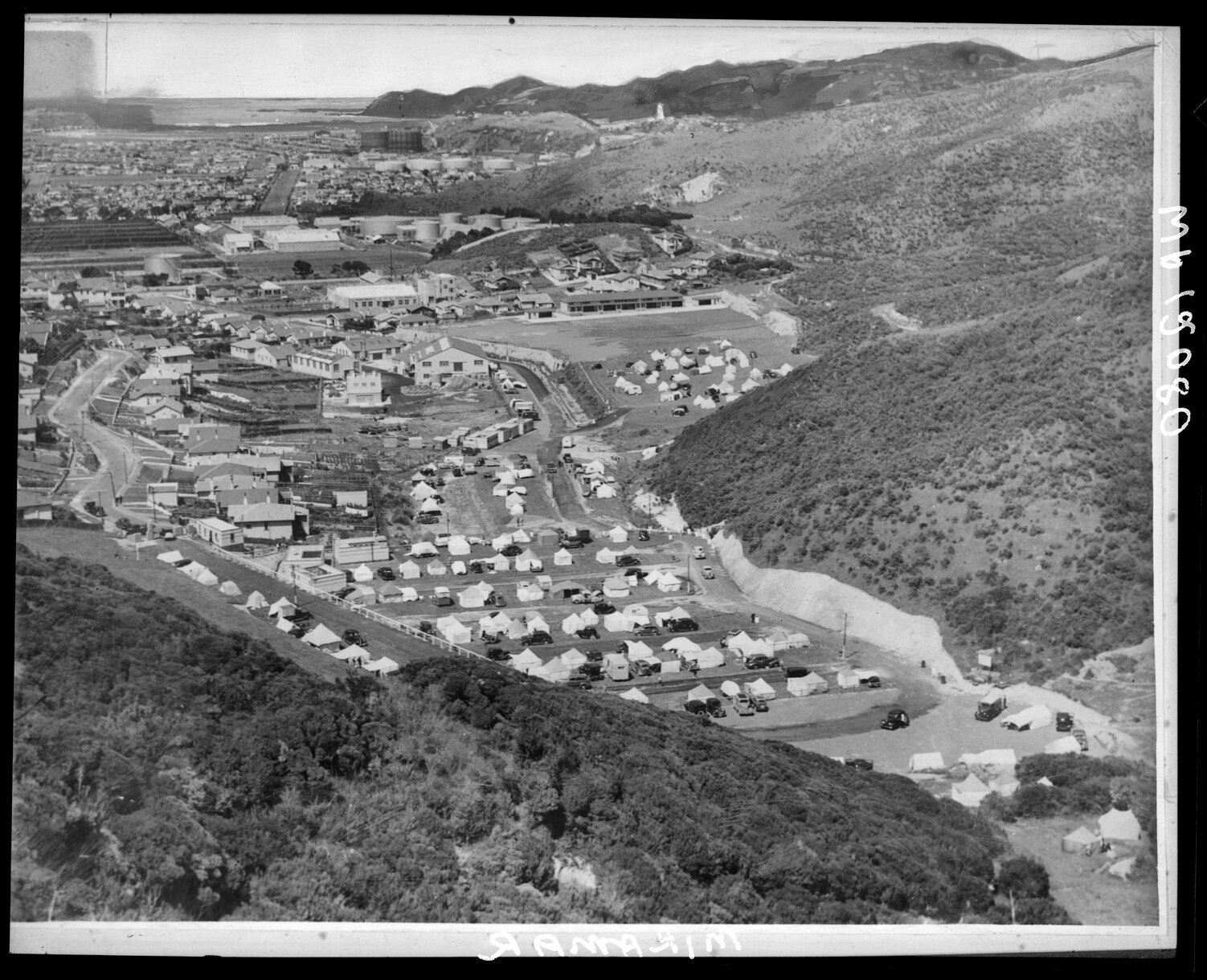 Elevated view of Miramar Motor Camp, looking south