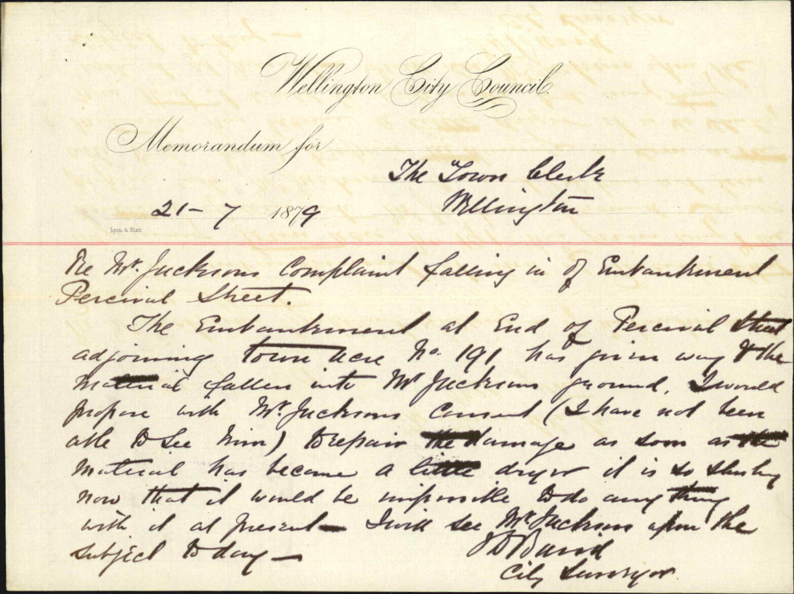 Re memo re collapsing of embankment in Percival Street - City Surveyor