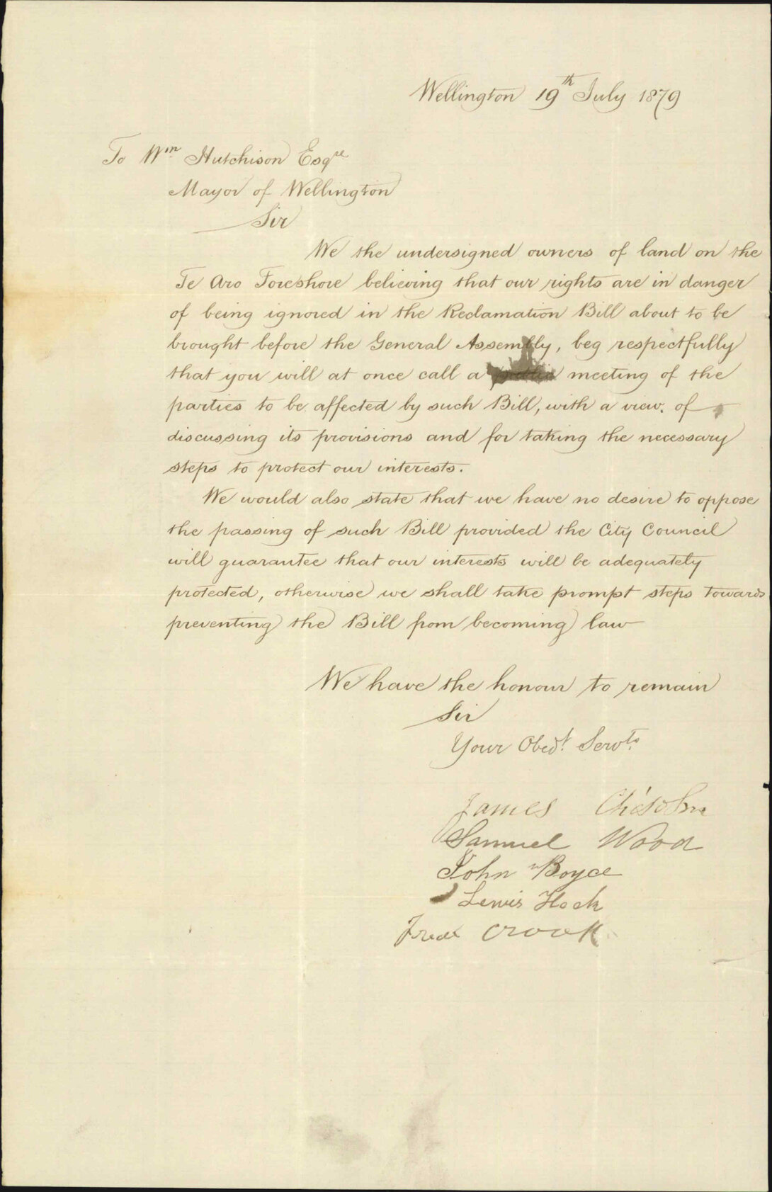 Petition re protest about reclamation being passed without consultation of those who own land on the foreshore