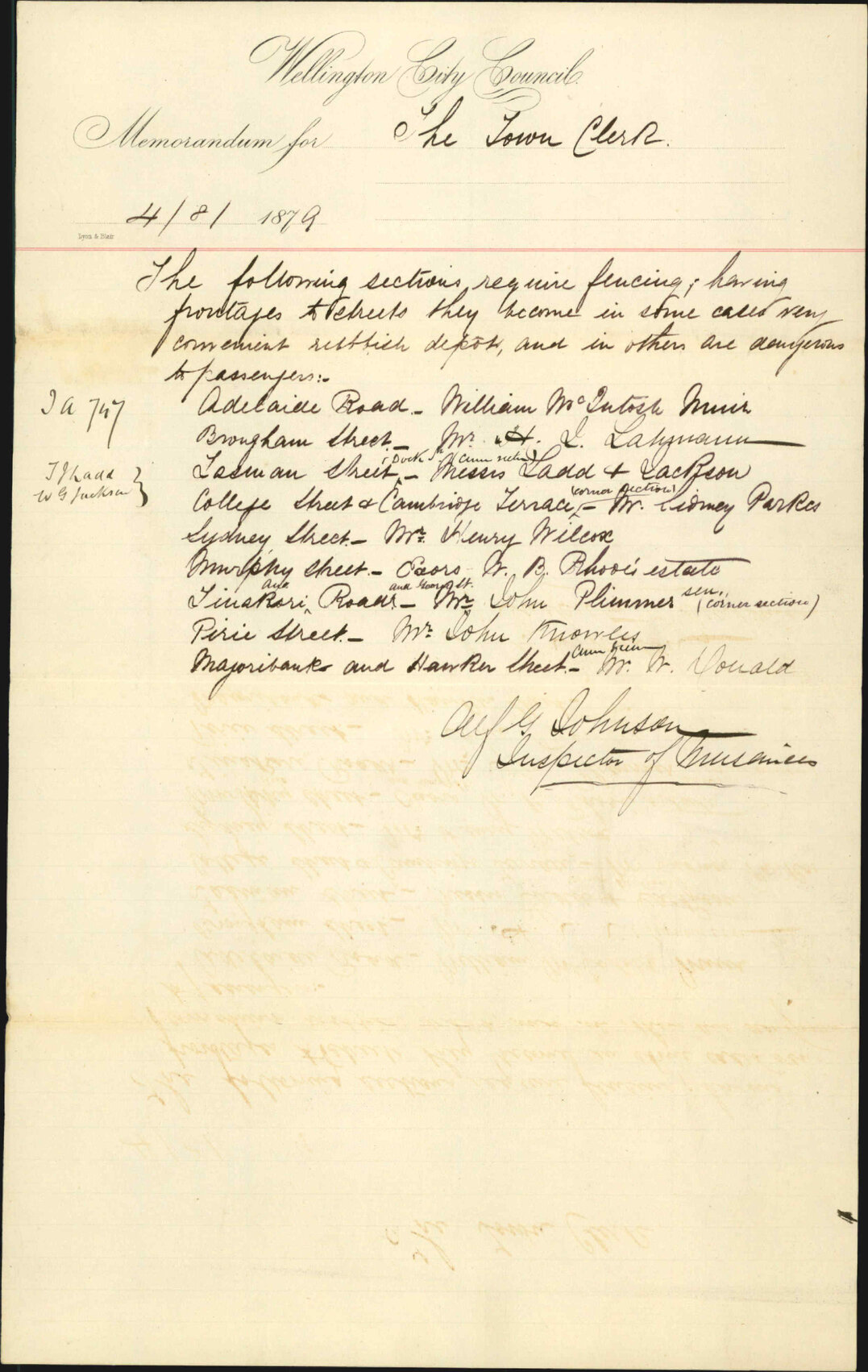 Re list of properties which require their front boundaries to be fenced - Inspector of Nuisances