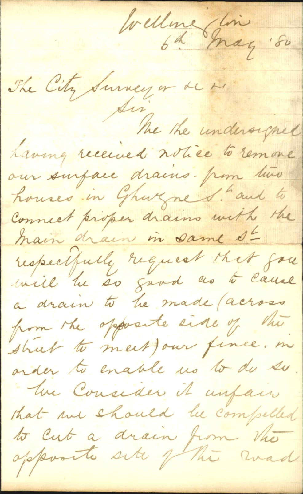 John McLean and John Martin, application for drain in Ghuznee Street