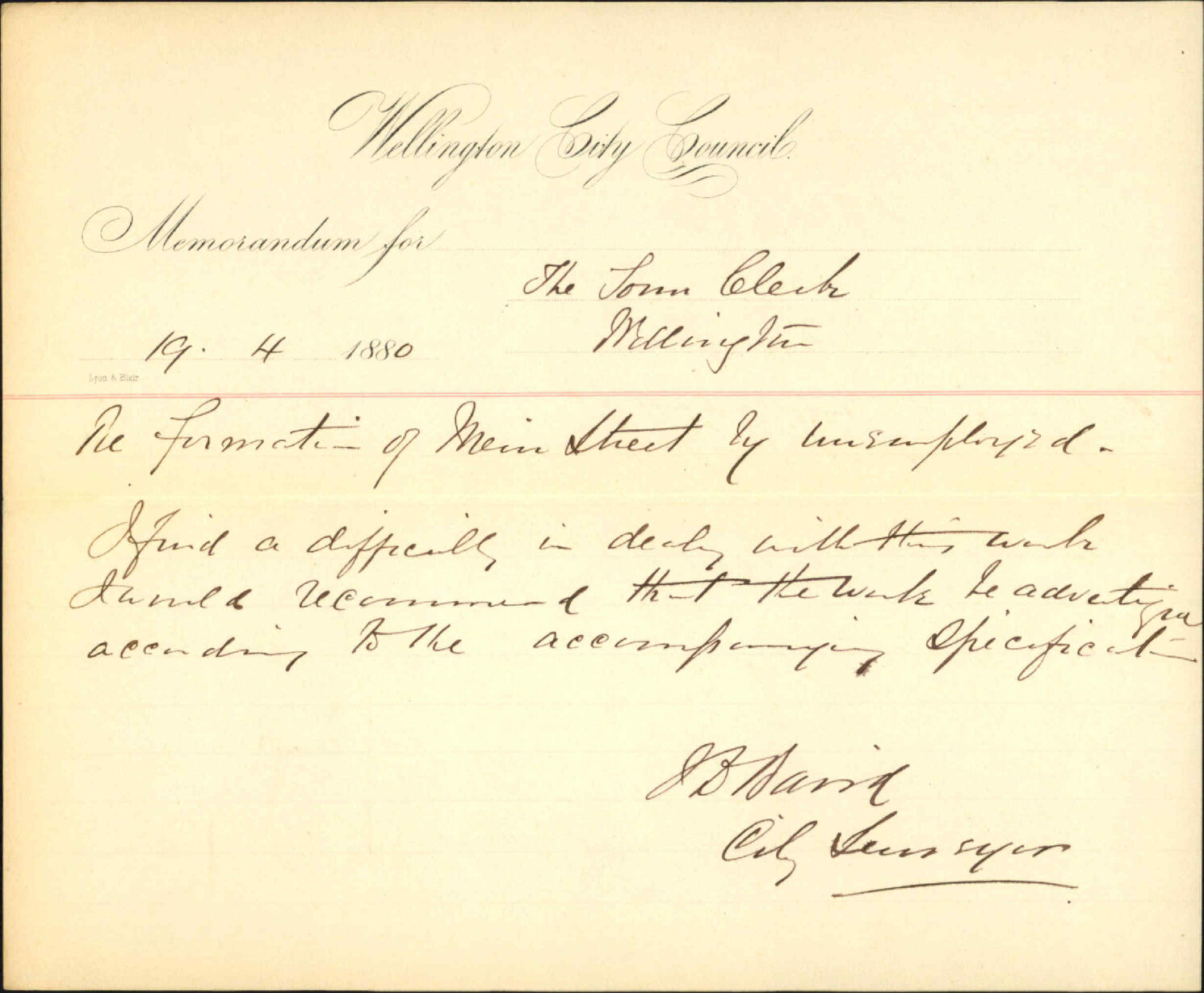 City Surveyor, regarding unemployed in Mein Street