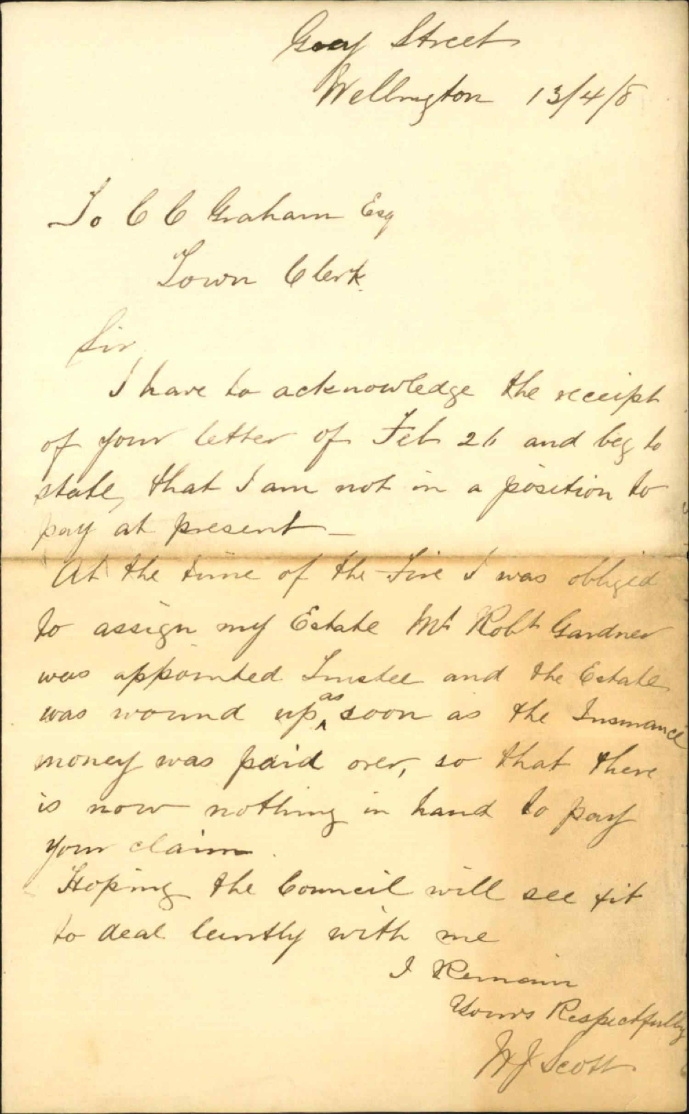 W J Scott, regarding payment of rates