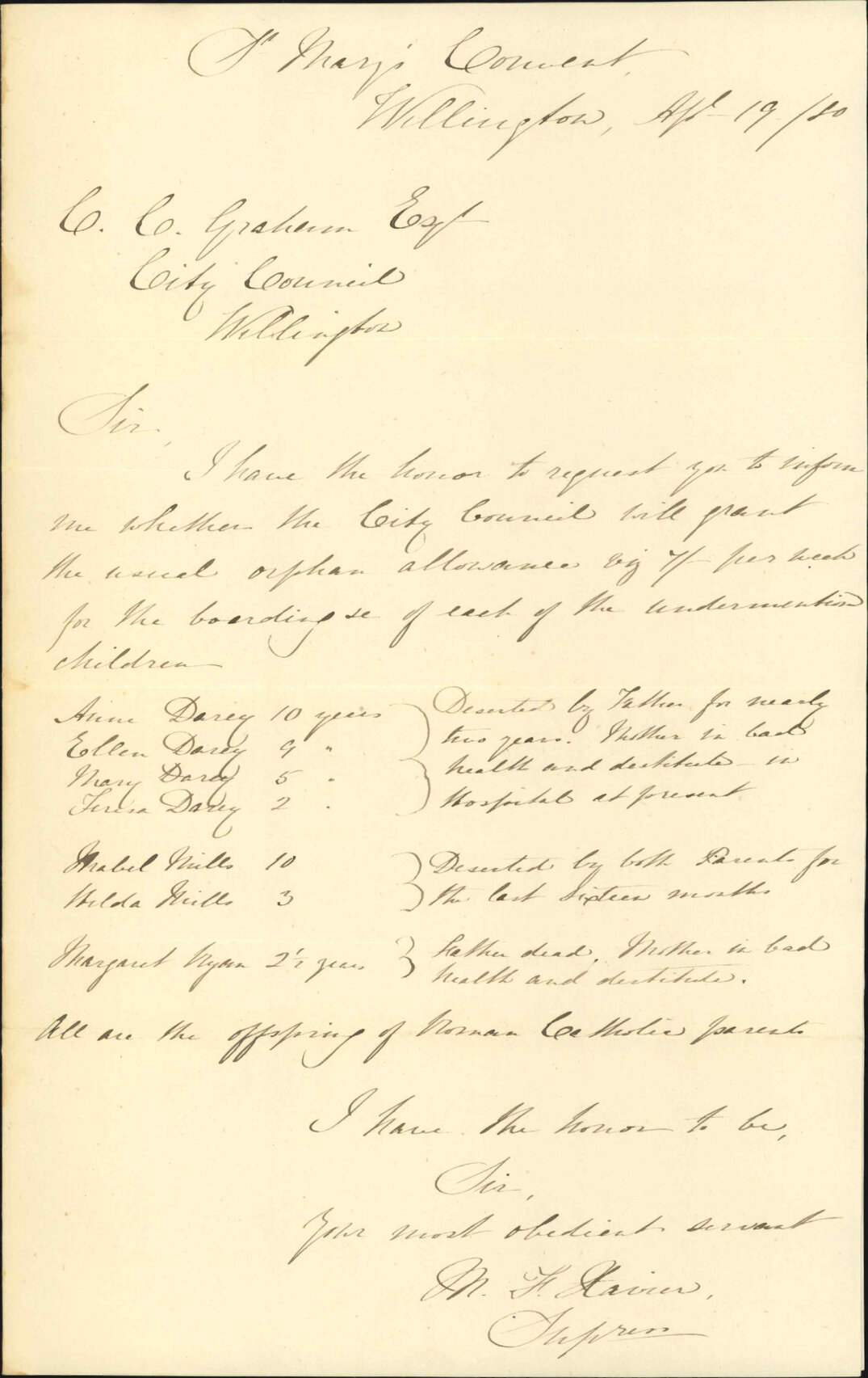 St Mary's Convent, regarding current children at convent orphanage
