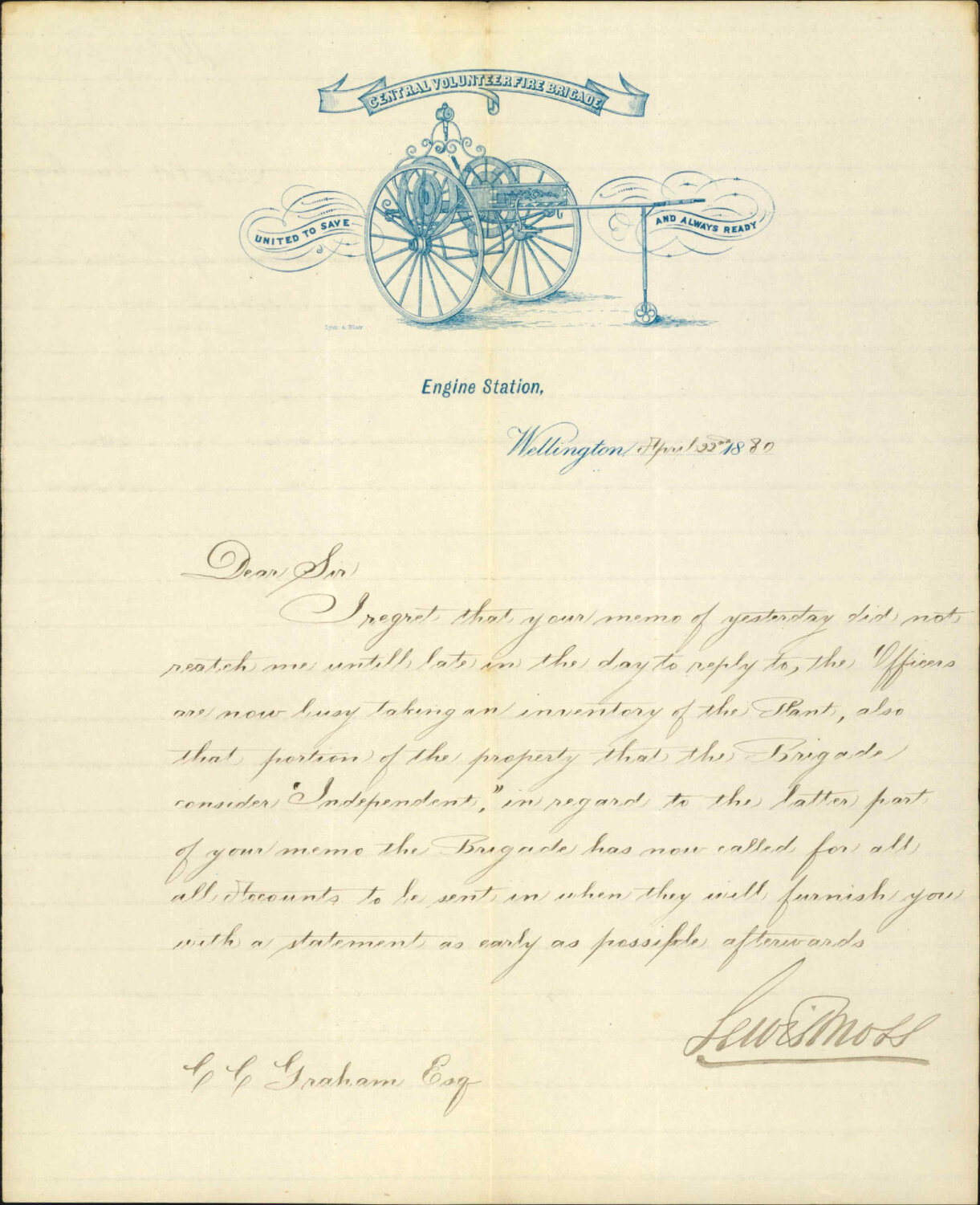 Central Volunteer Fire Brigade, regarding inventory of plant and accounts