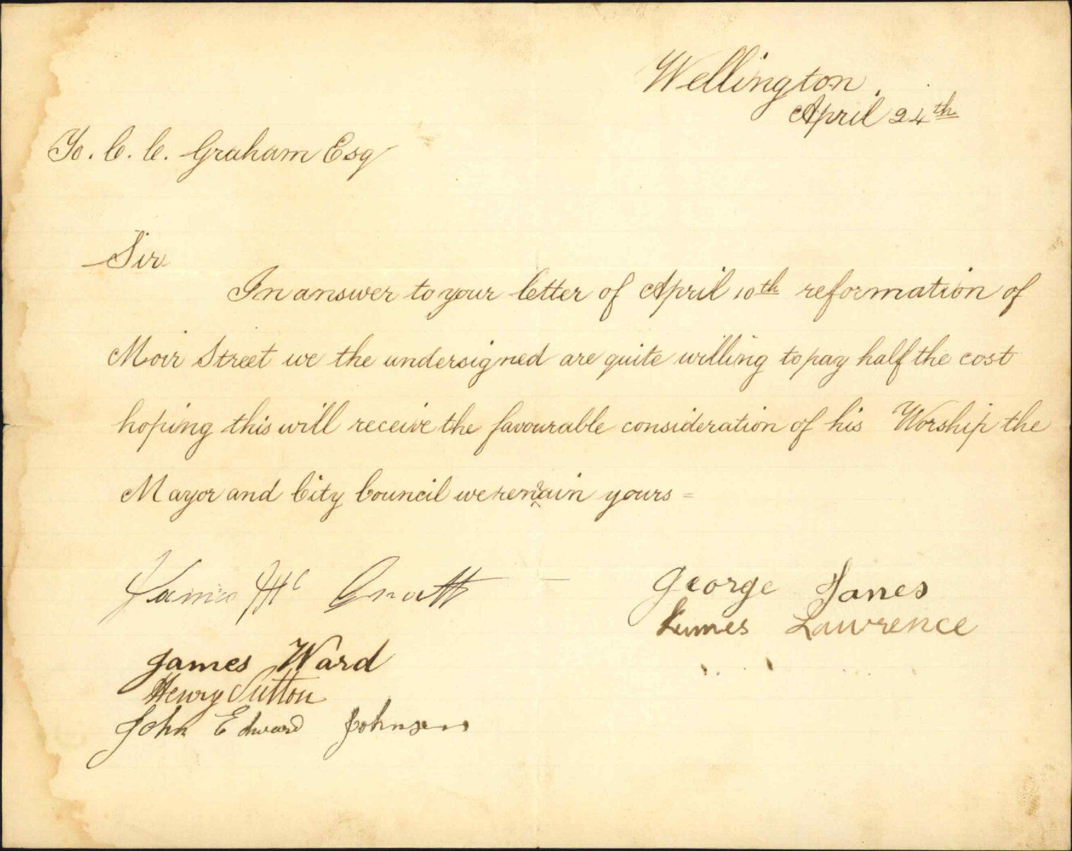 Petition regarding reformation of Moir Street