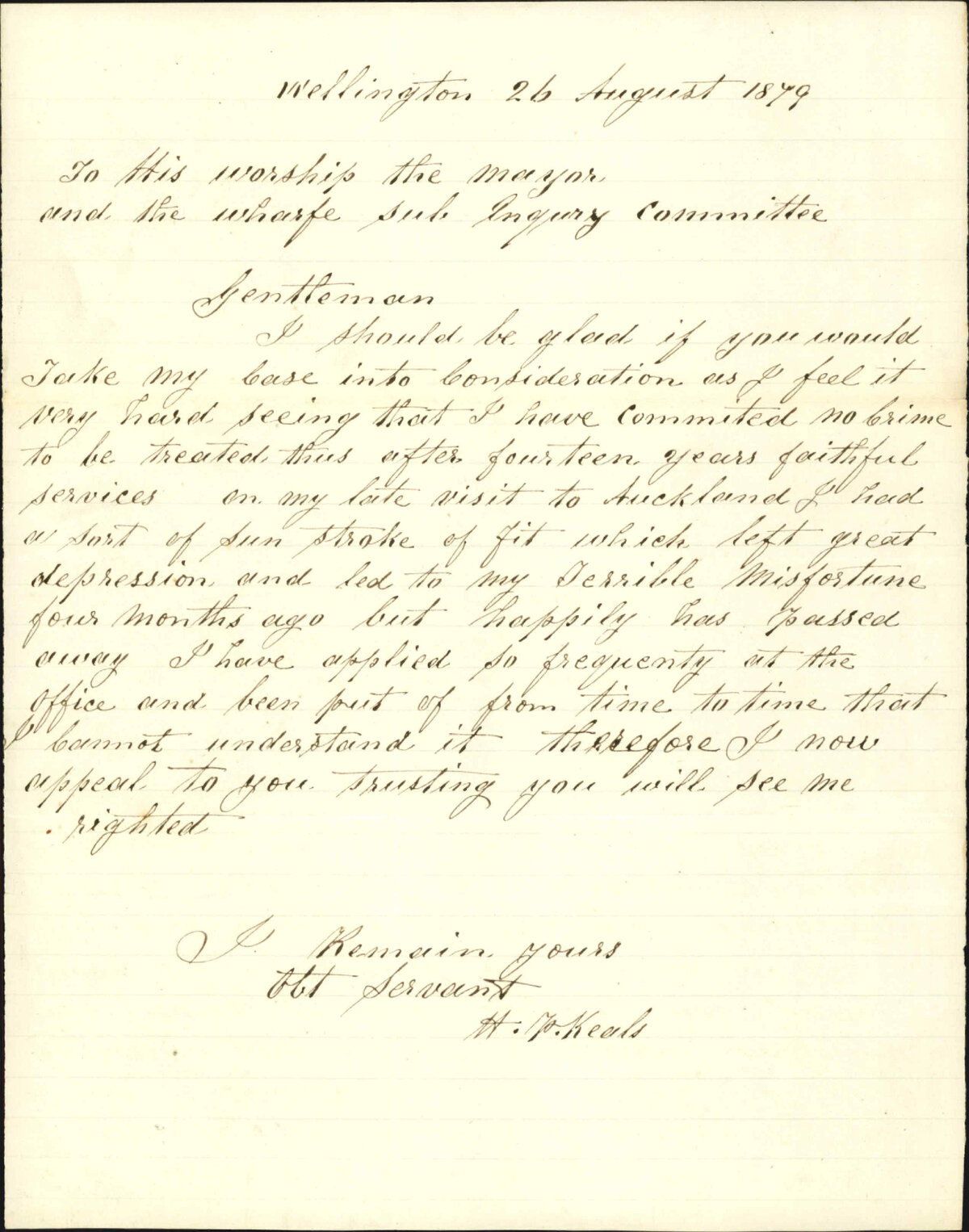 Re request by Keals that he return to his job of Warehouse Keeper which he was forced to leave after illness - H Keals