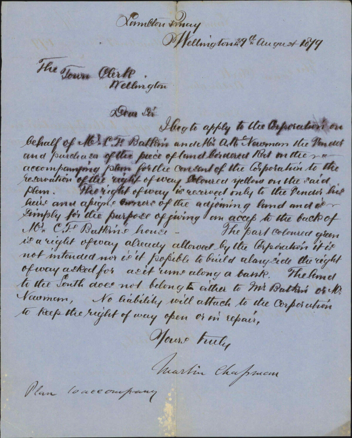Re application for right of way - Martin Chapman