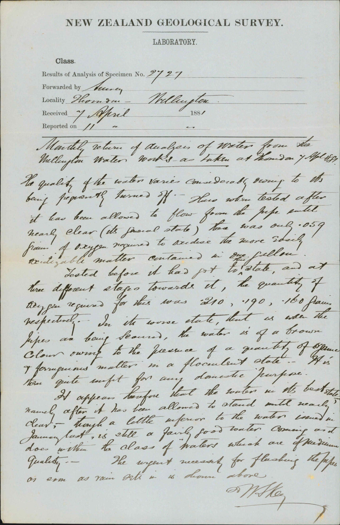 Colonial Museum, with monthly analysis of water