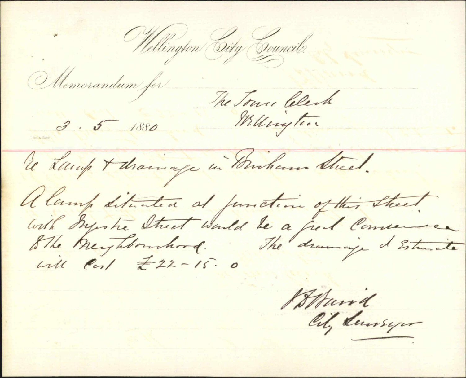 City Surveyor, report as to application for lamp and drainage on Binham Street