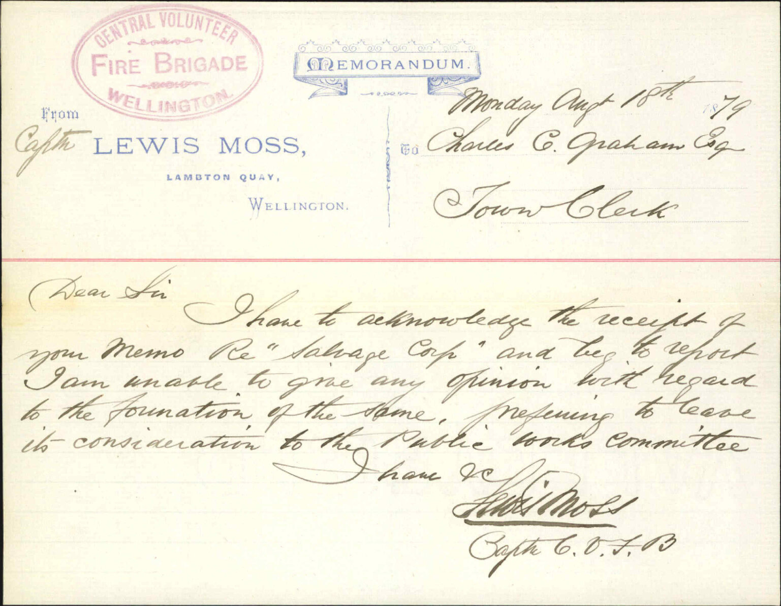 Re Salvage Corps and Fire Inspectors - Superintendent of the Wellington Volunteer Fire Brigade