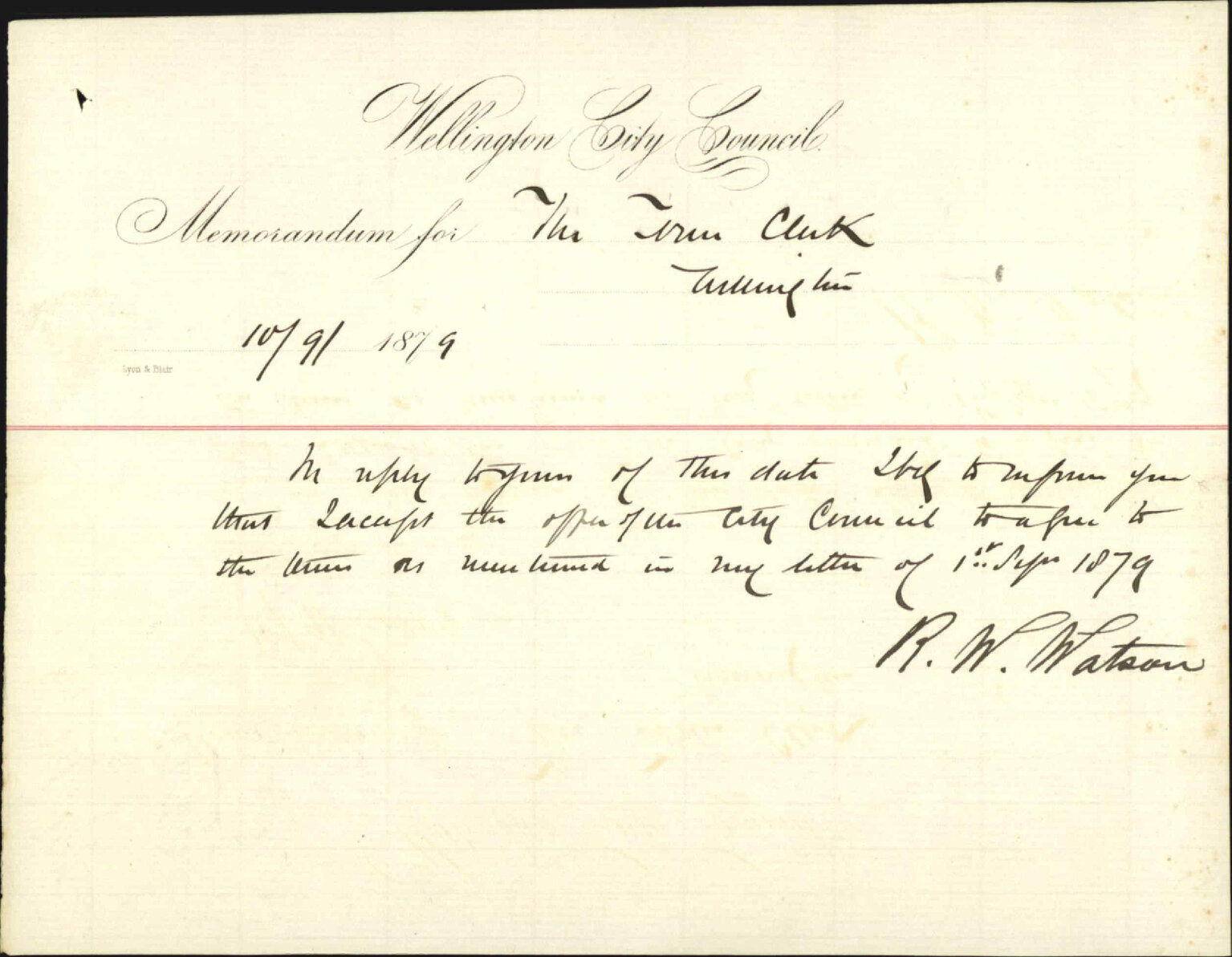 Accepting Council's offer re his previous claims - R W Watson