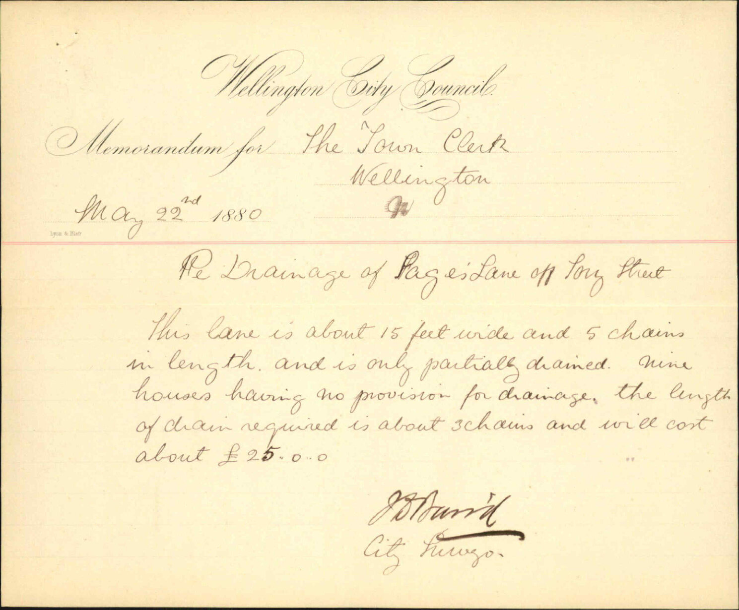 City Surveyor, regarding the drainage of Sage's Lane