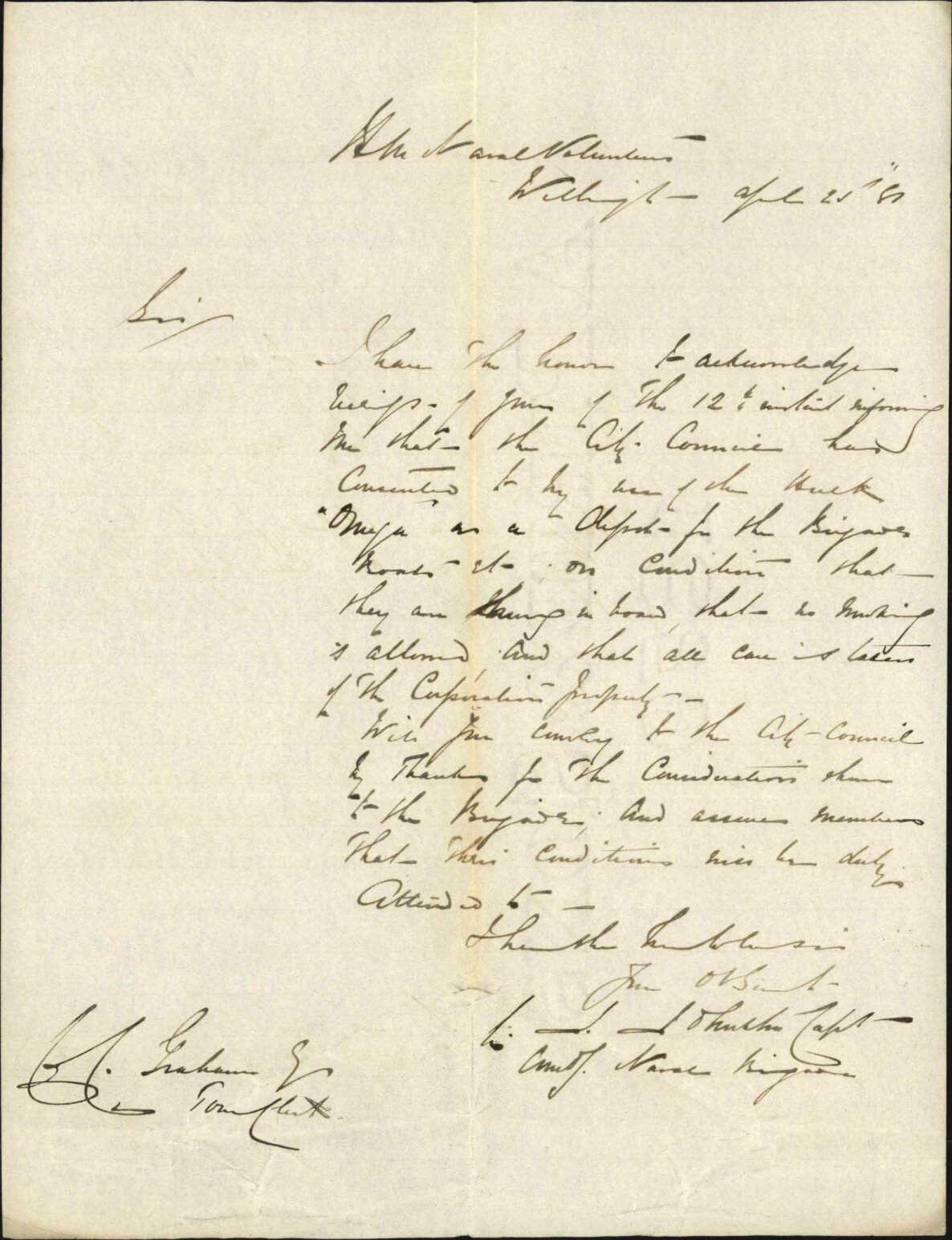 Naval Brigade, regarding asking Council for the use of the hulk "Omega"