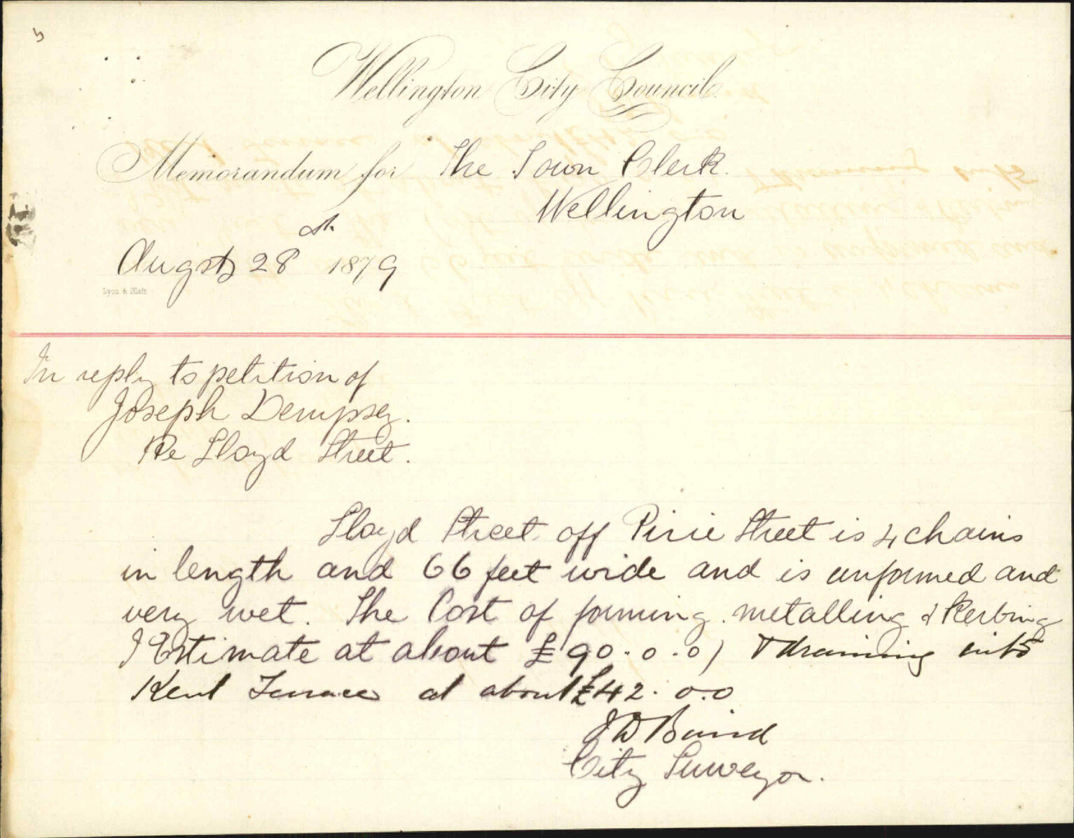 Re in reply to petition of Joseph Dempsey et al and the metalling of Lloyd Street (off Pirie Street) - City Surveyor