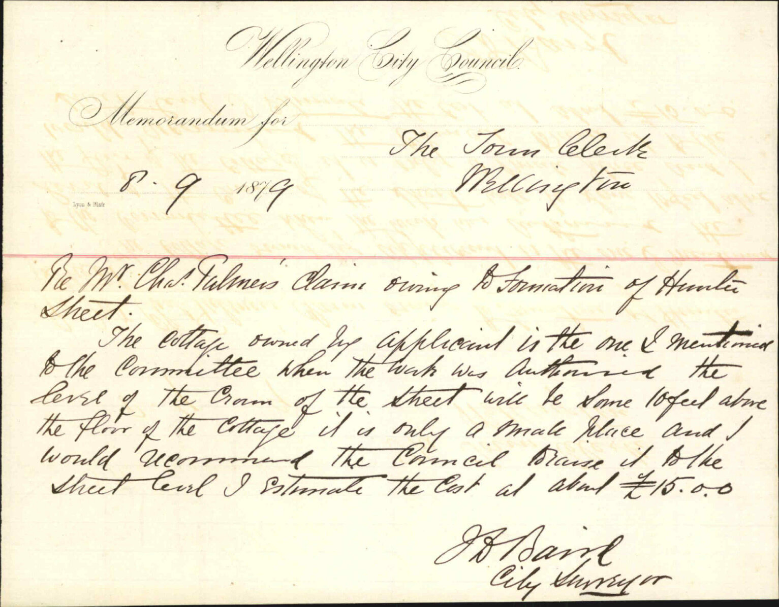 Re Chad Palmer's claim for cottage in Hunter Street - City Surveyor