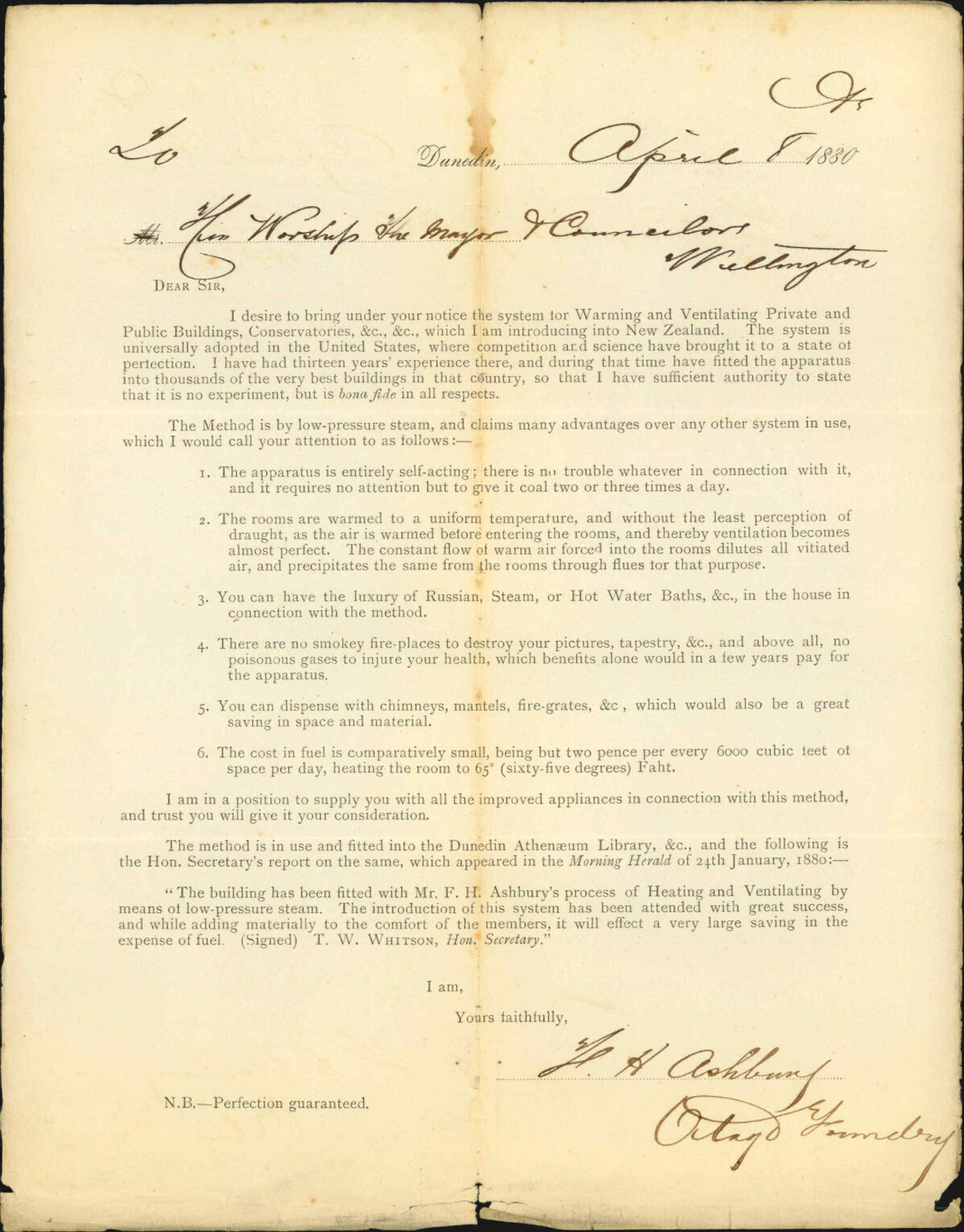 F H Ashbury, regarding warming and ventilation of public buildings