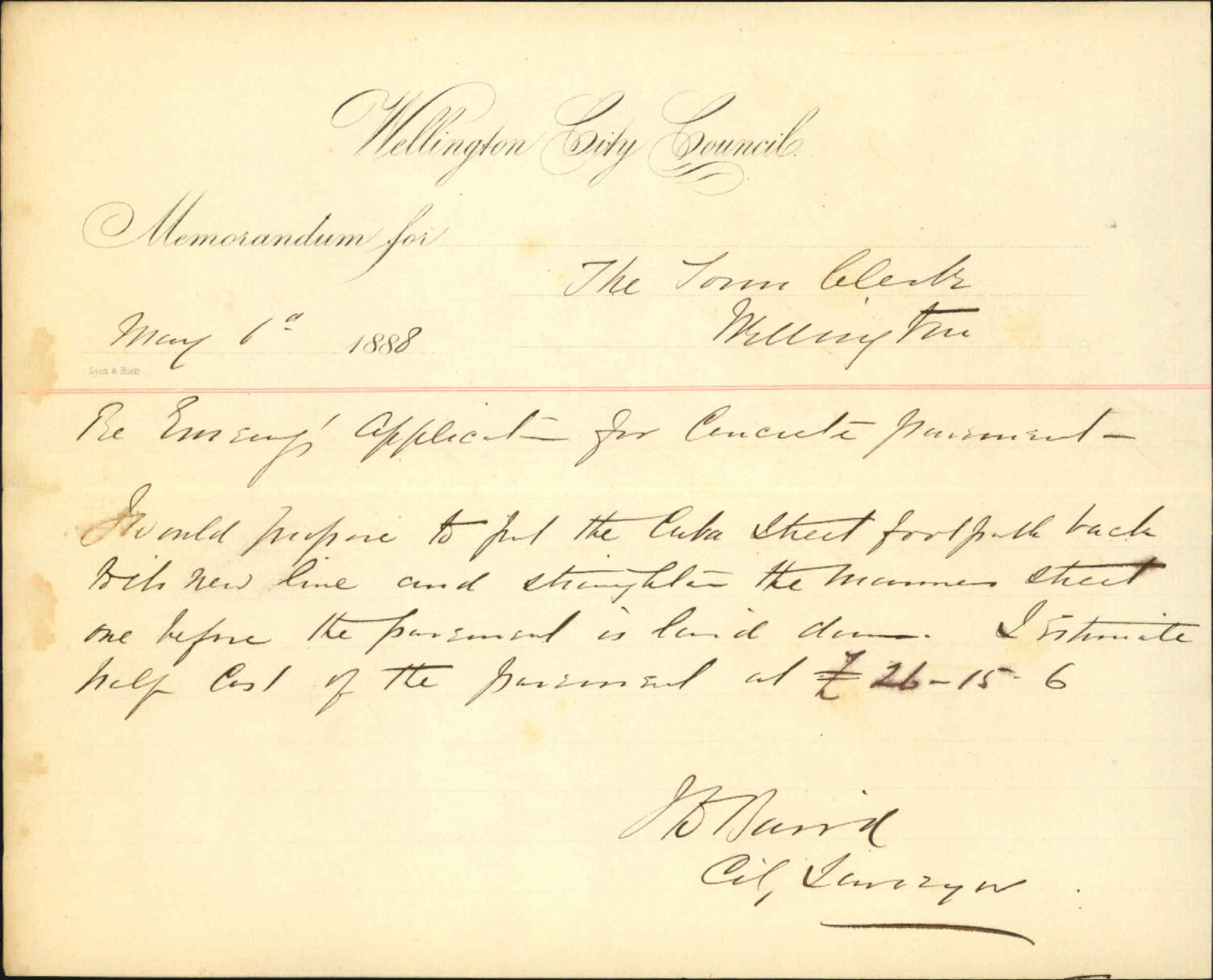 City Surveyor, regarding pavement corner of Cuba and Manners