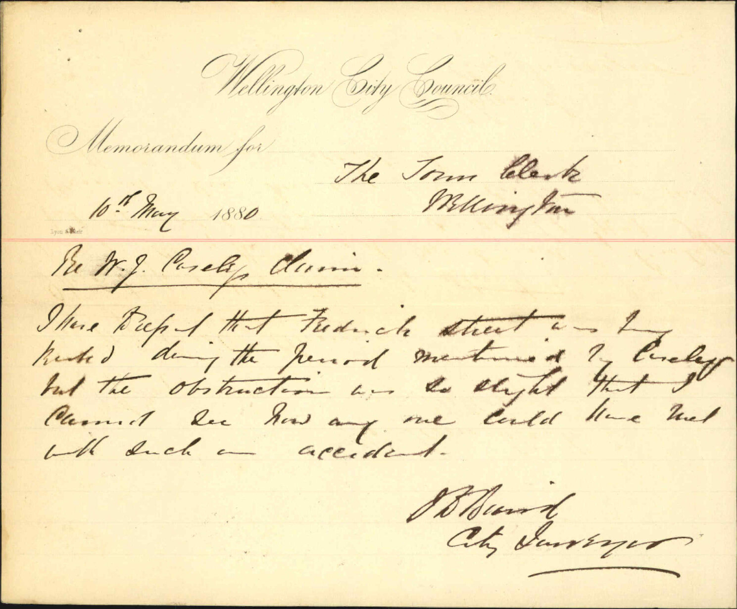 City Surveyor, regarding W J Caseleip's claim