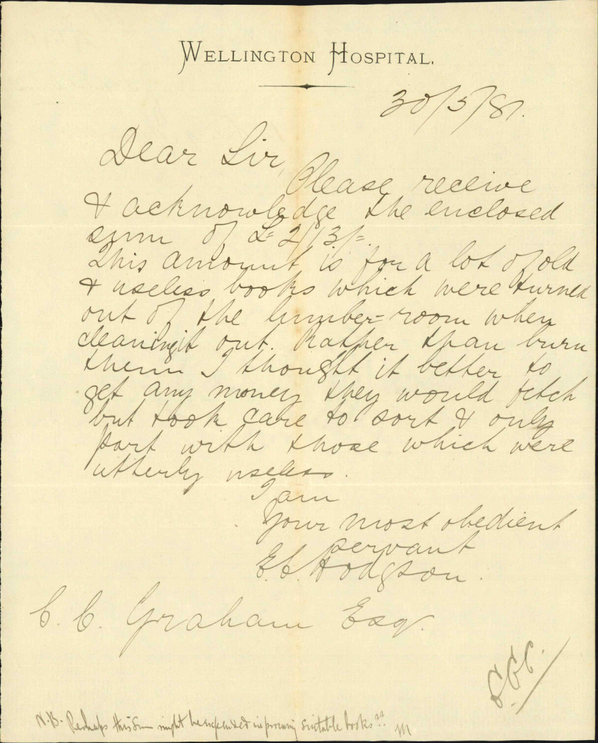 Hospital, regarding sale of old and useless books