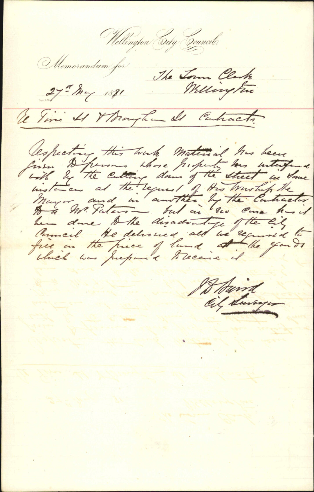 City Surveyor, report in Pirie Street and Bingham Street contracts
