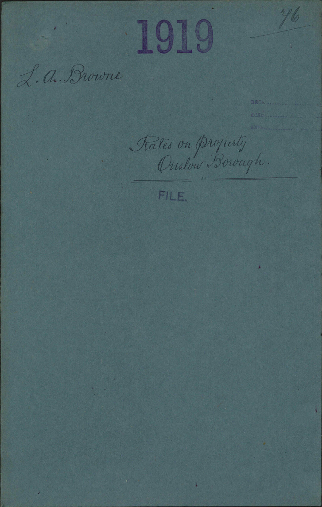 Rates on property, Onslow Borough - L A Browne