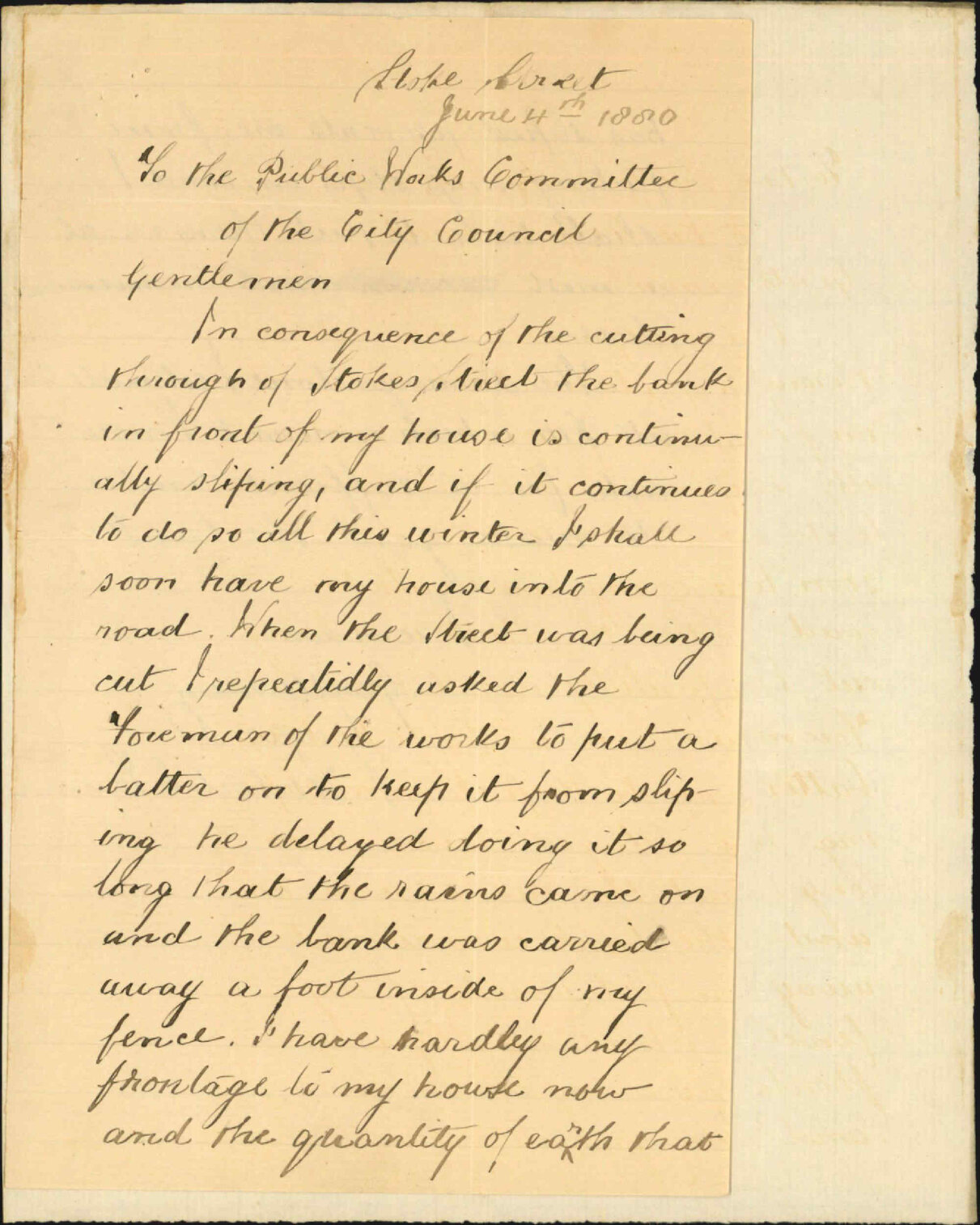 Herbert James, complaints as to embankment in Stokes Street