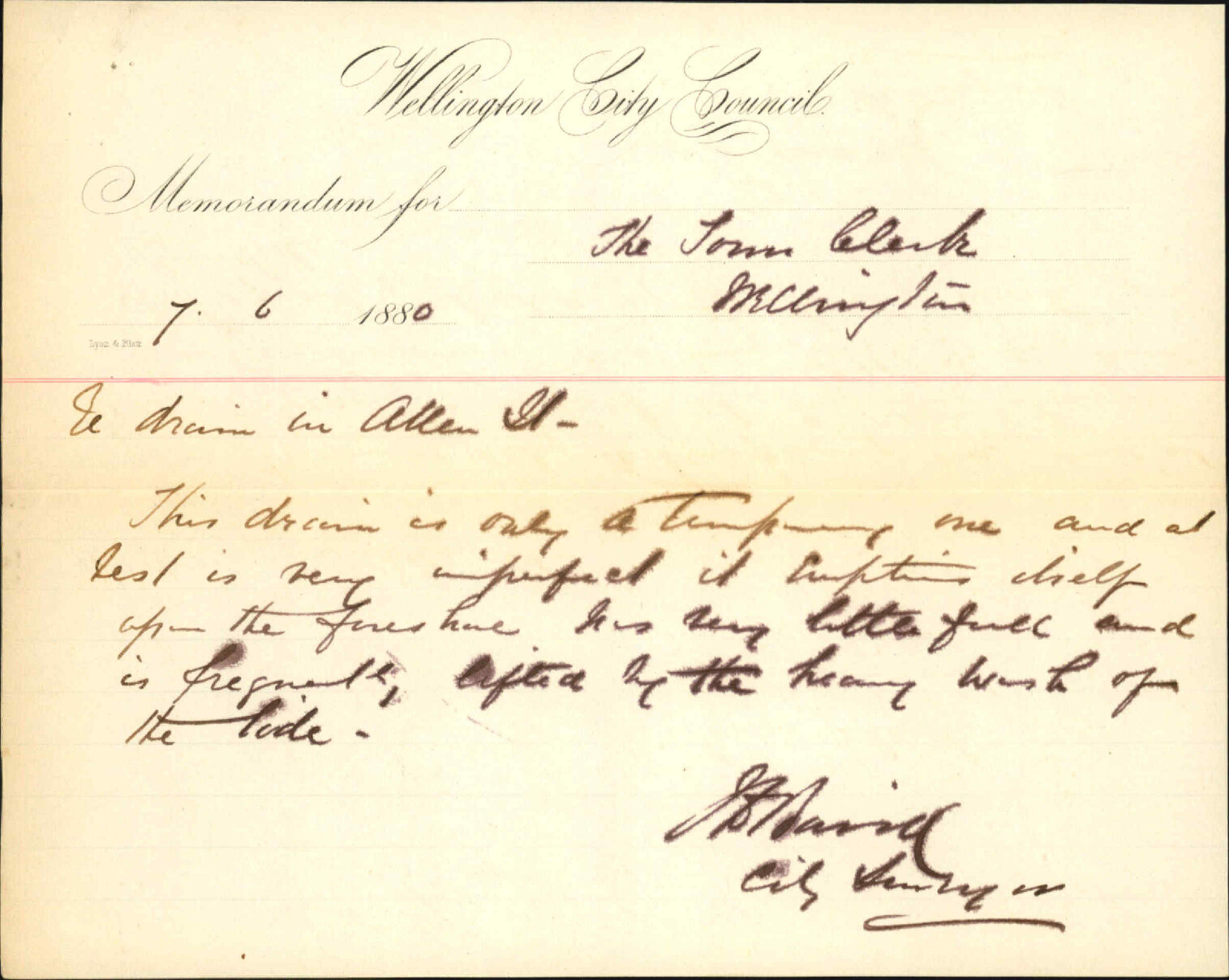 City Surveyor, regarding William Andrews application for drain in Allen Street