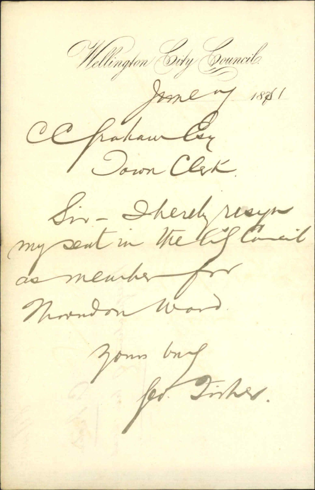 Councillor Fisher, resignation of his seat