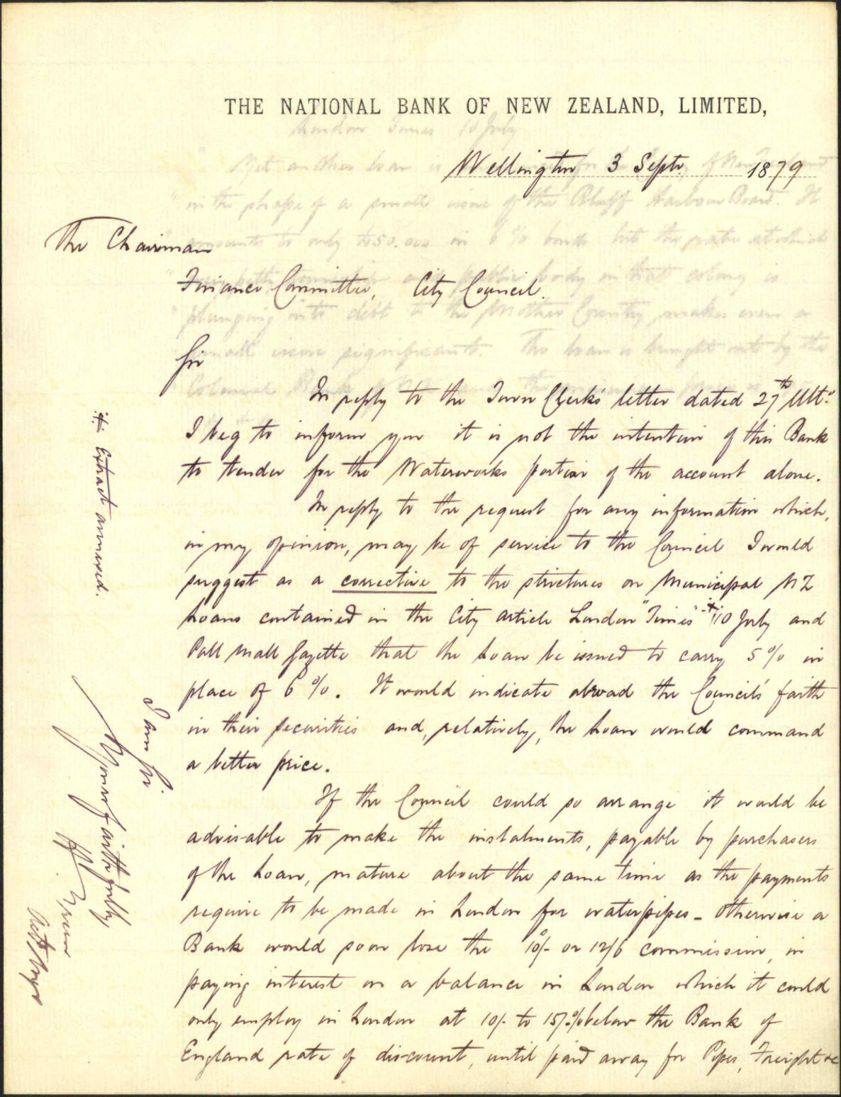 Regarding the raising of a loan to pay for the sewerage scheme - National Bank of New Zealand