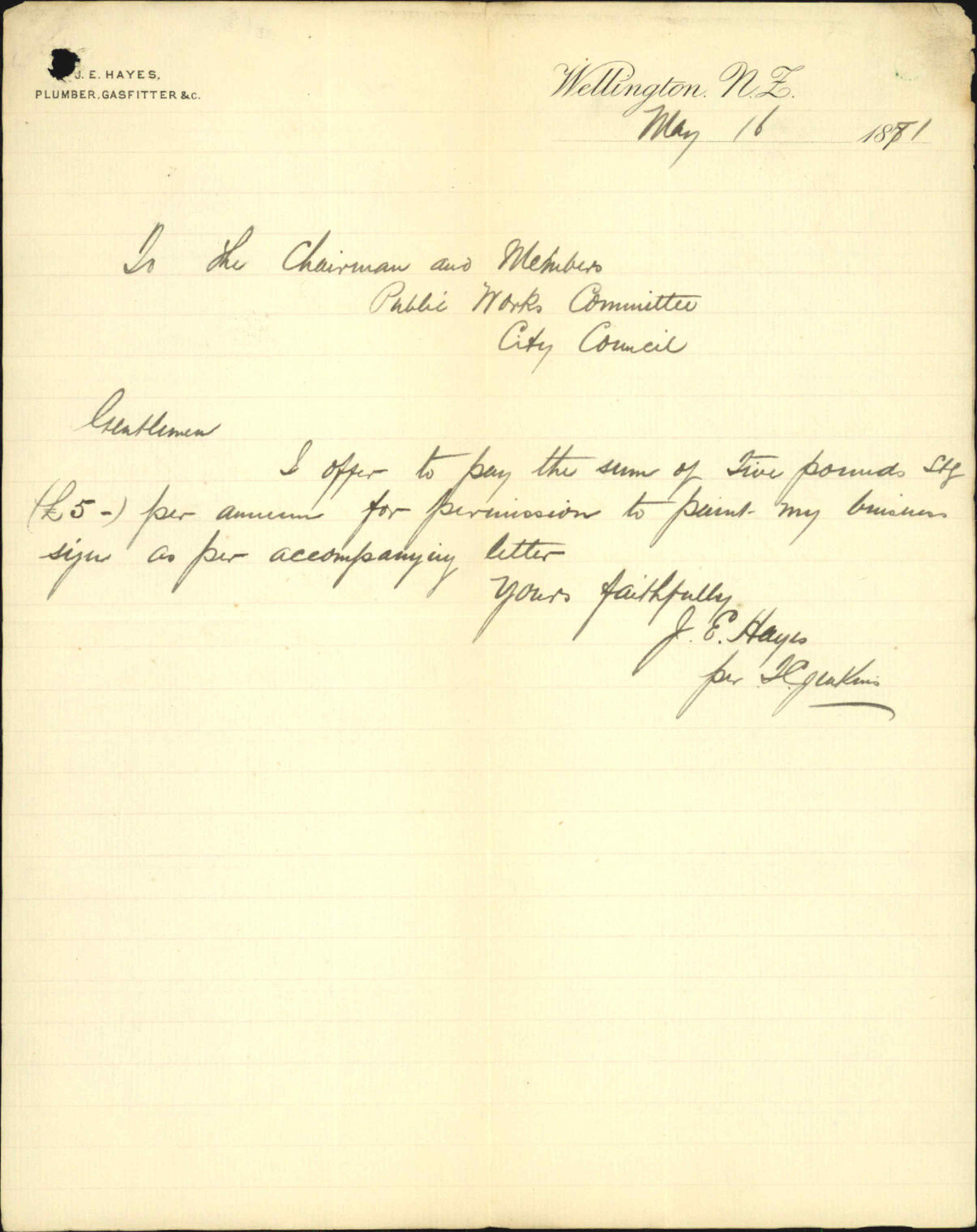 J E Hayes, application for leave to advertise on weighbridge