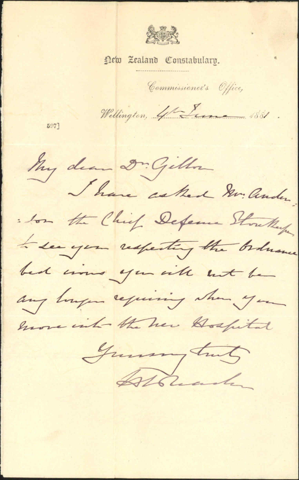 Hospital Surgeon, regarding iron beds at hospital property of constabulary force