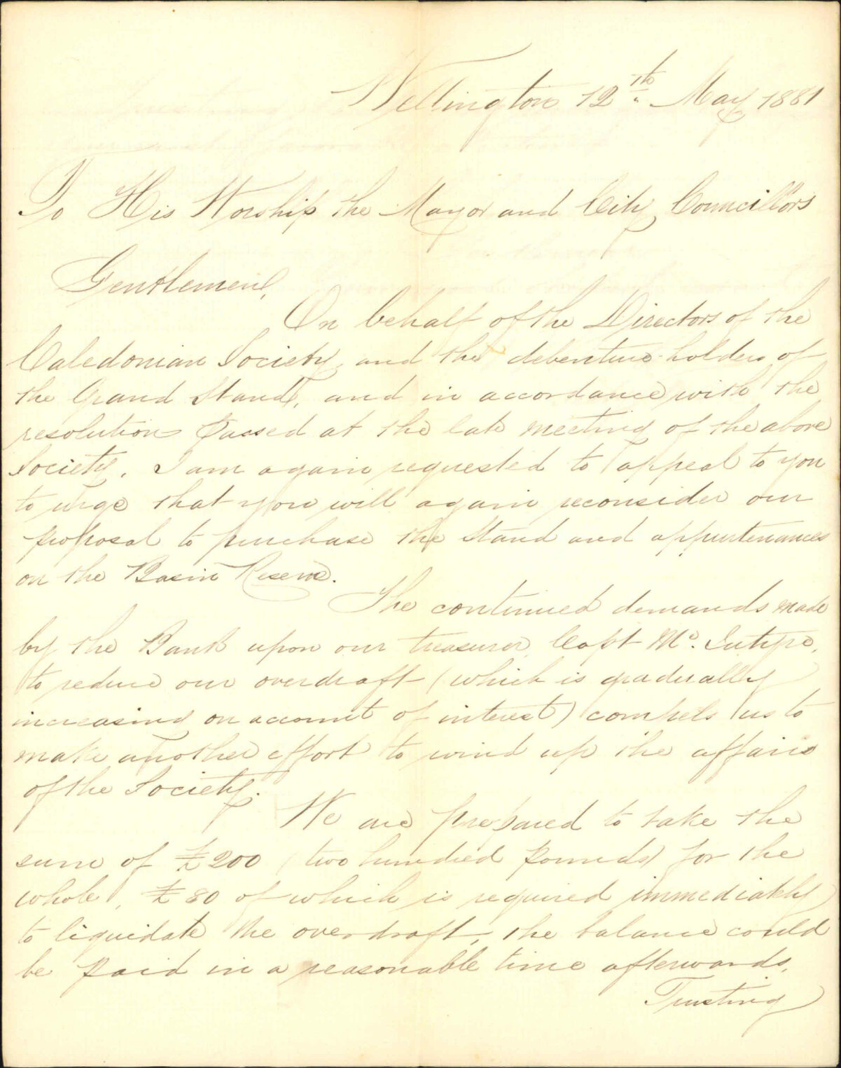 Caledonian Society, offer of Grand Stand at &pound;200