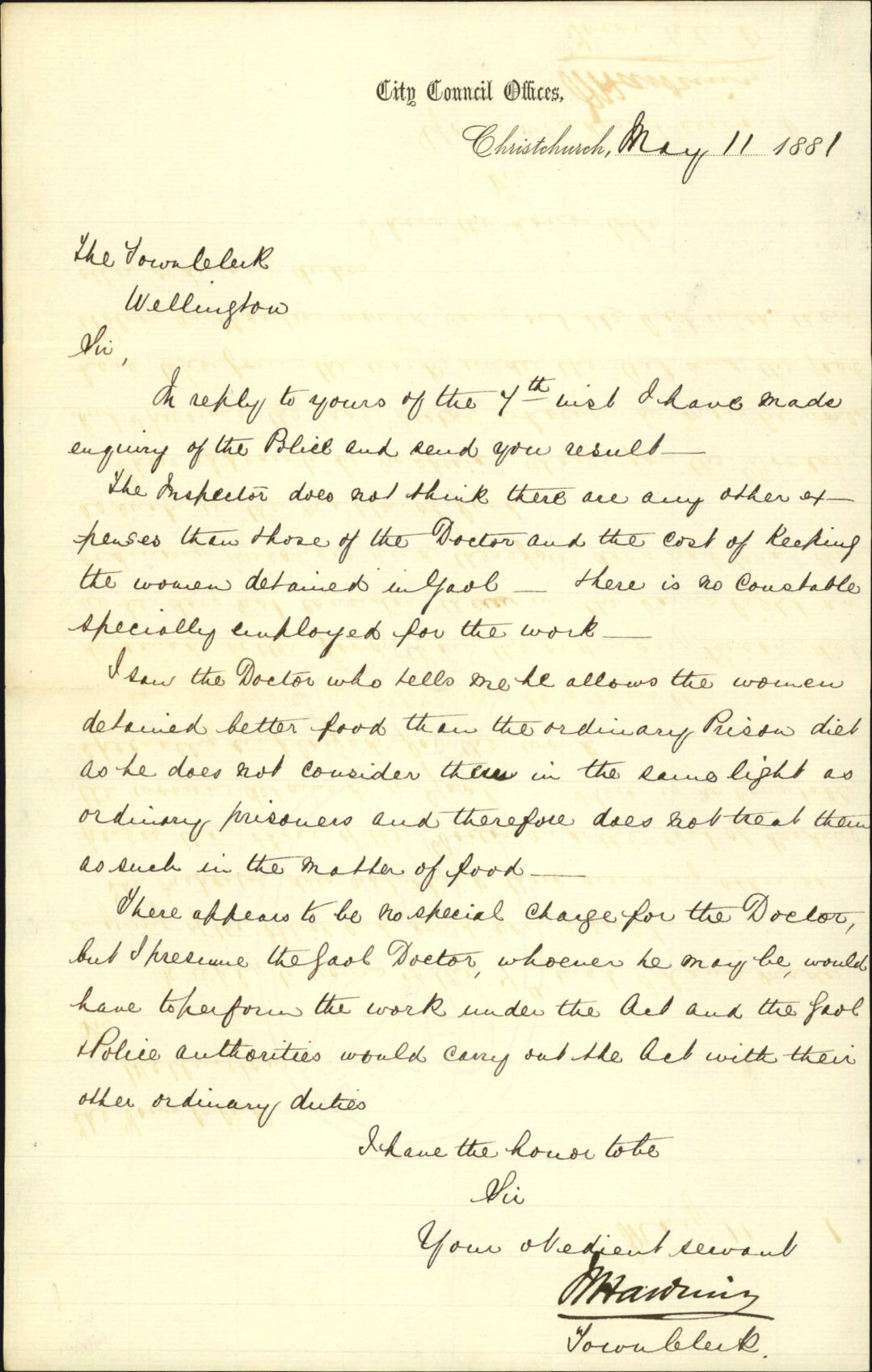 Town Clerk, Christchurch, cost of operation of Contagious Diseases Act