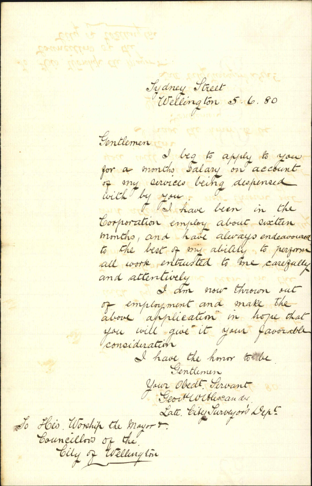 G W Alexander, application for one month's salary in dismissal