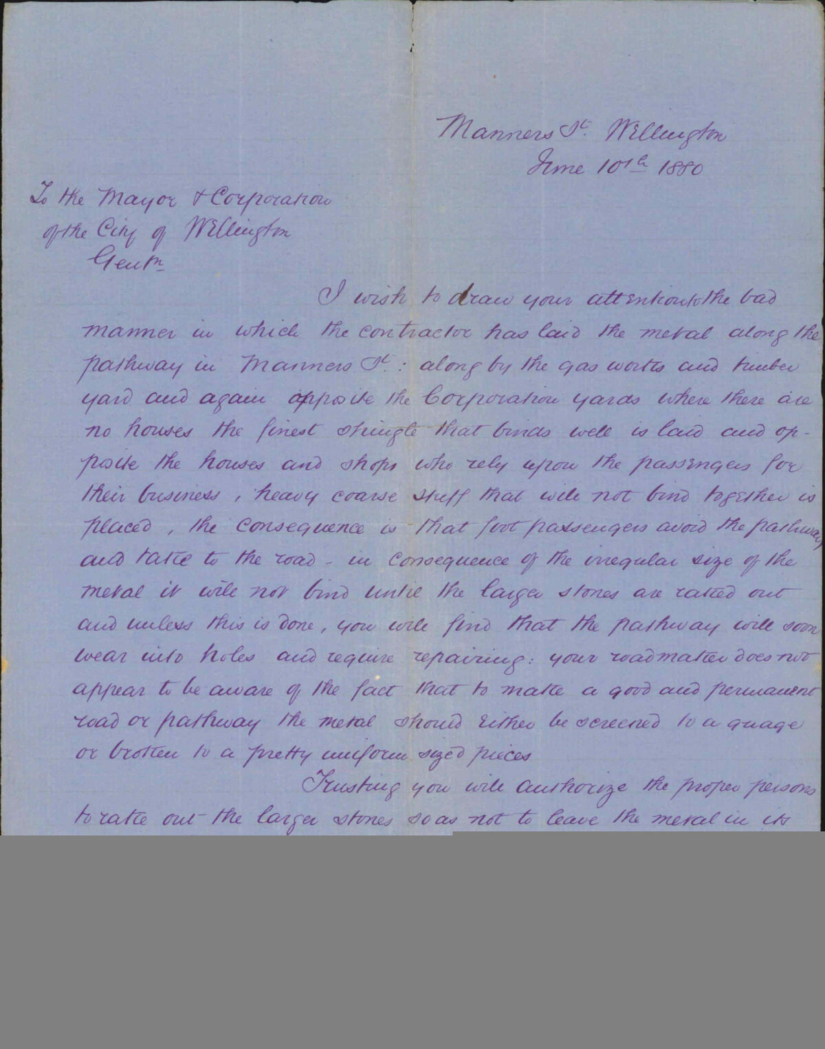 Dr Dakers, complaint as to footpaths in Courtenay Place