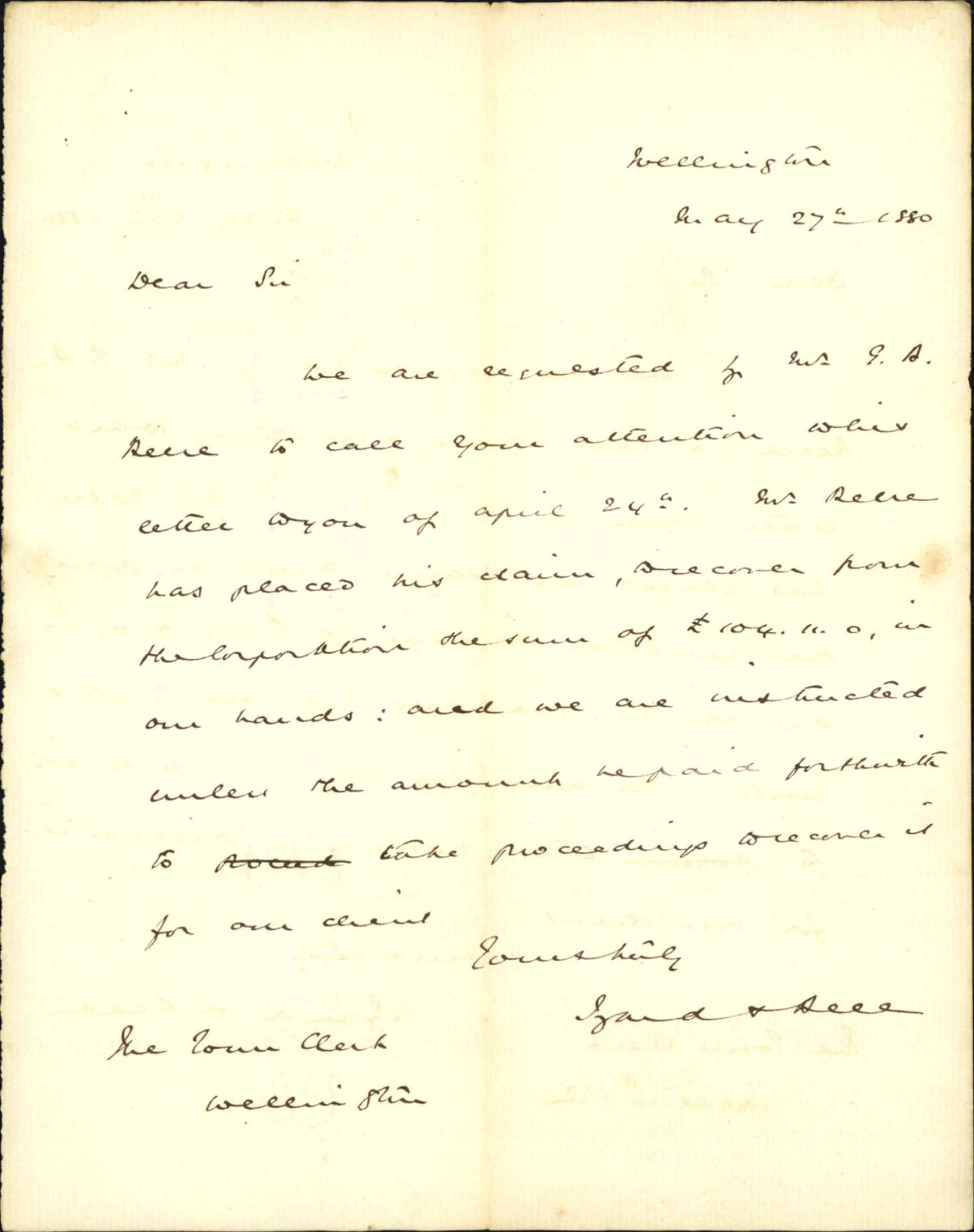 Izard and Bell, regarding G A Beere claim in account survey of town belt