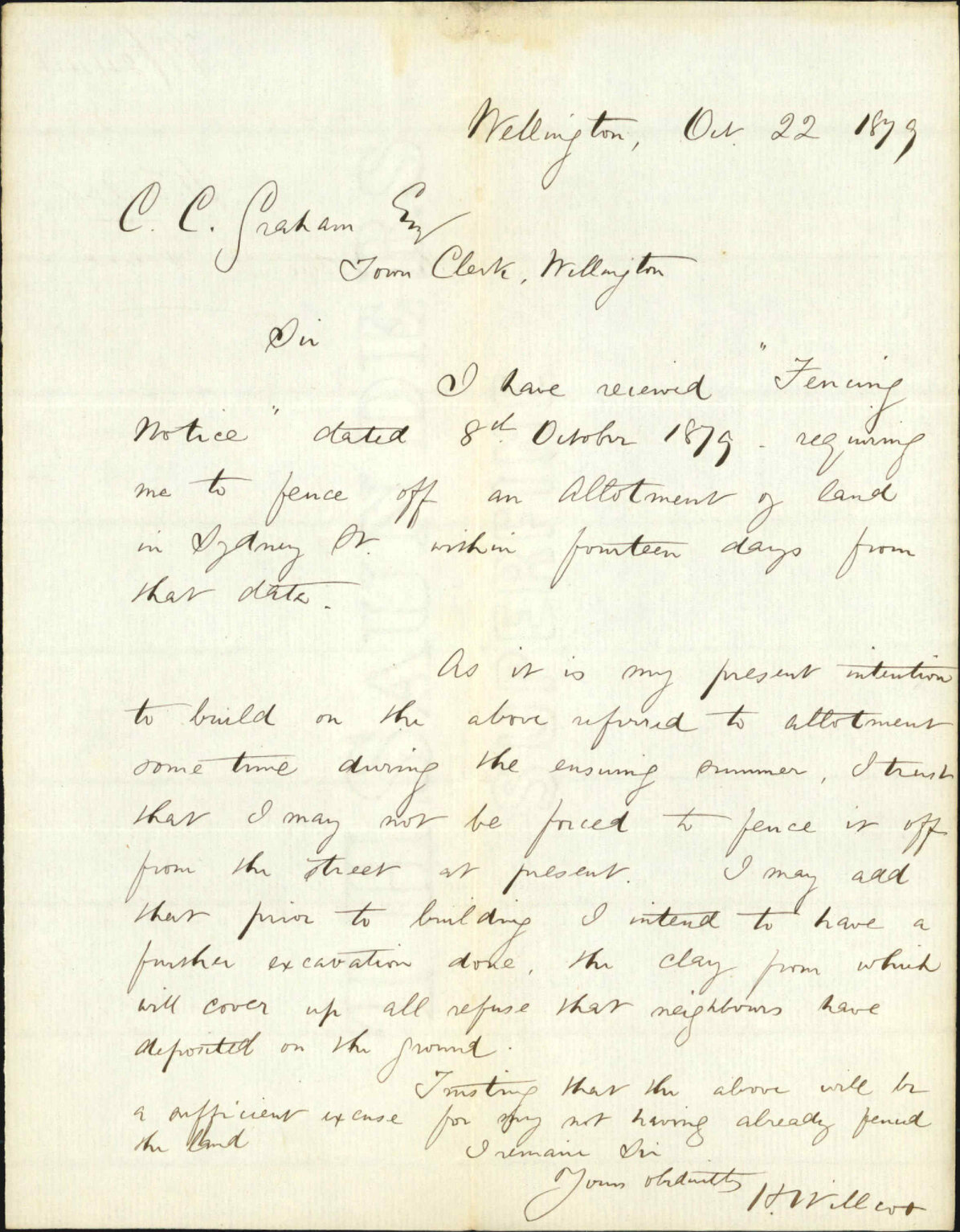 Re notice to fence land - H Willcox