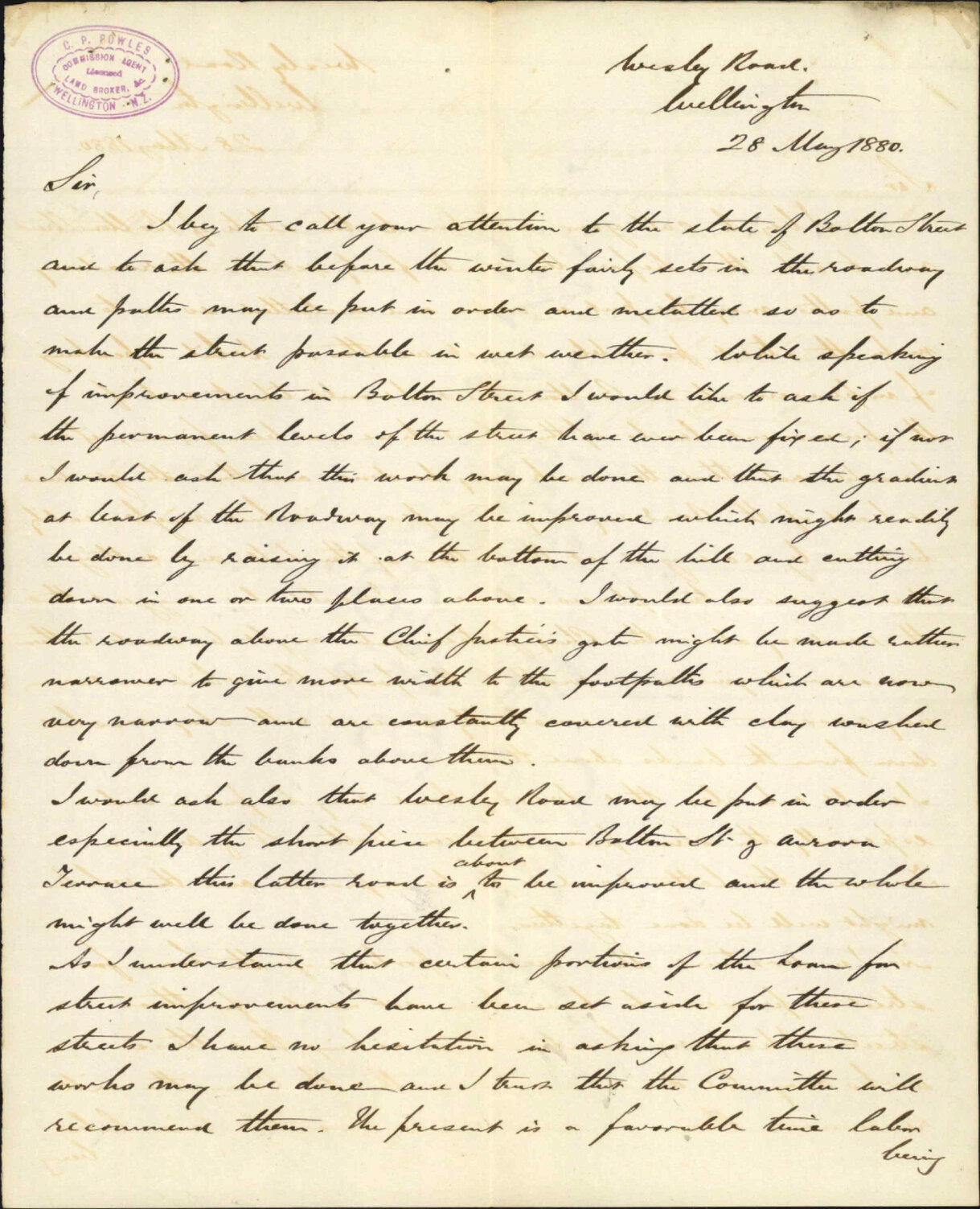 C P Powles, report regarding Bolton Street