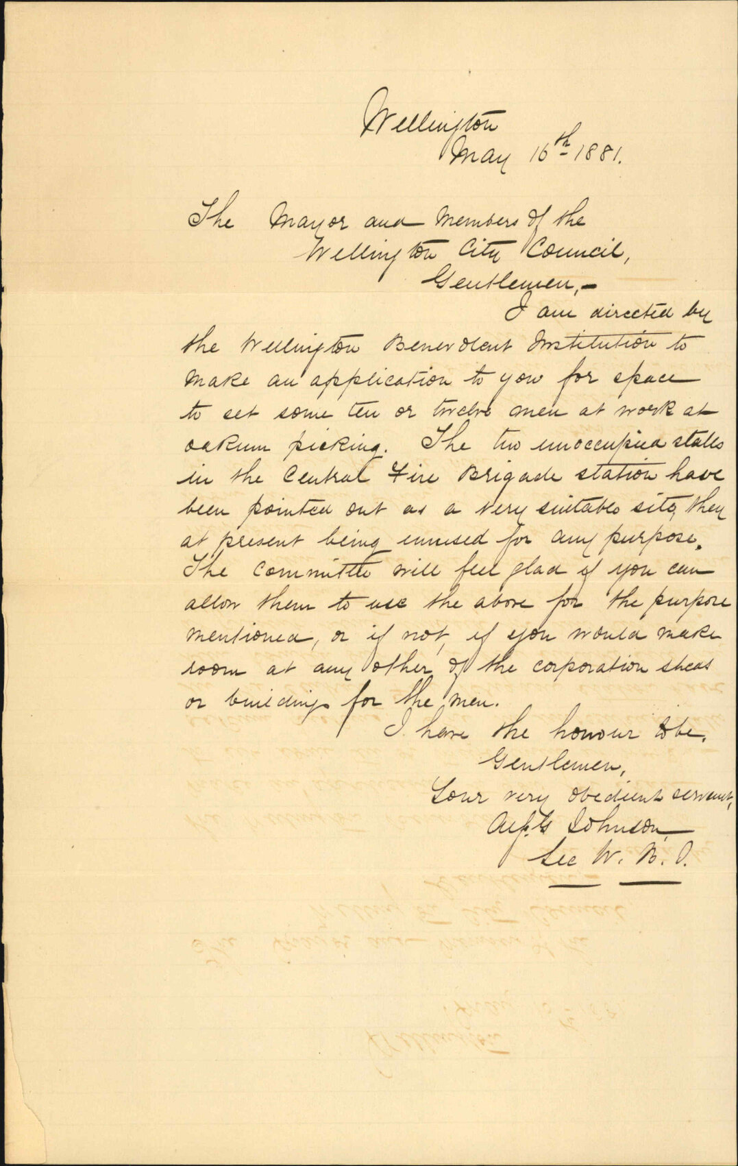 Benevolent Institution, regarding shed for oakum picking by paupers
