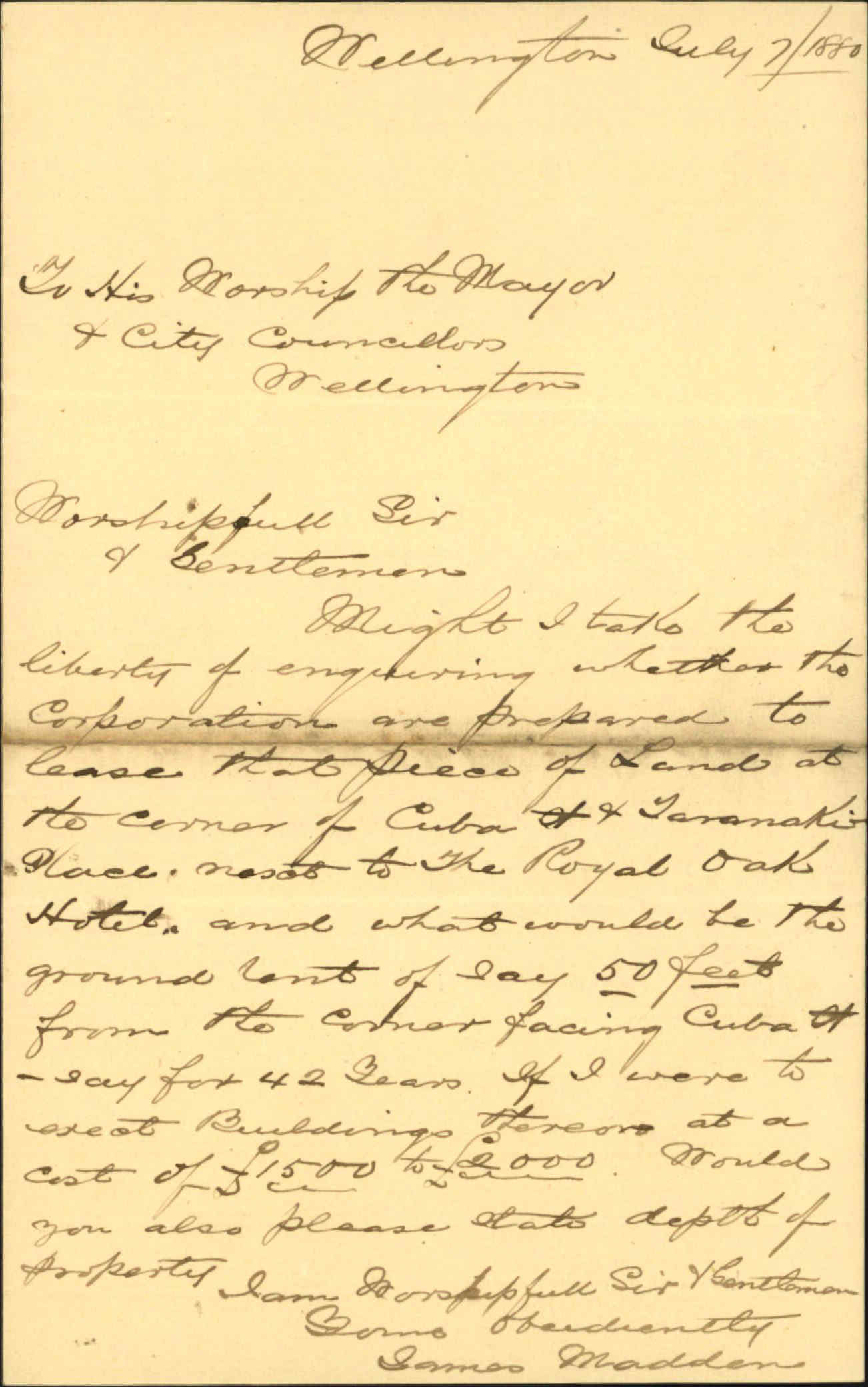 James Madden, enquiry as to leasing of part of market reserve